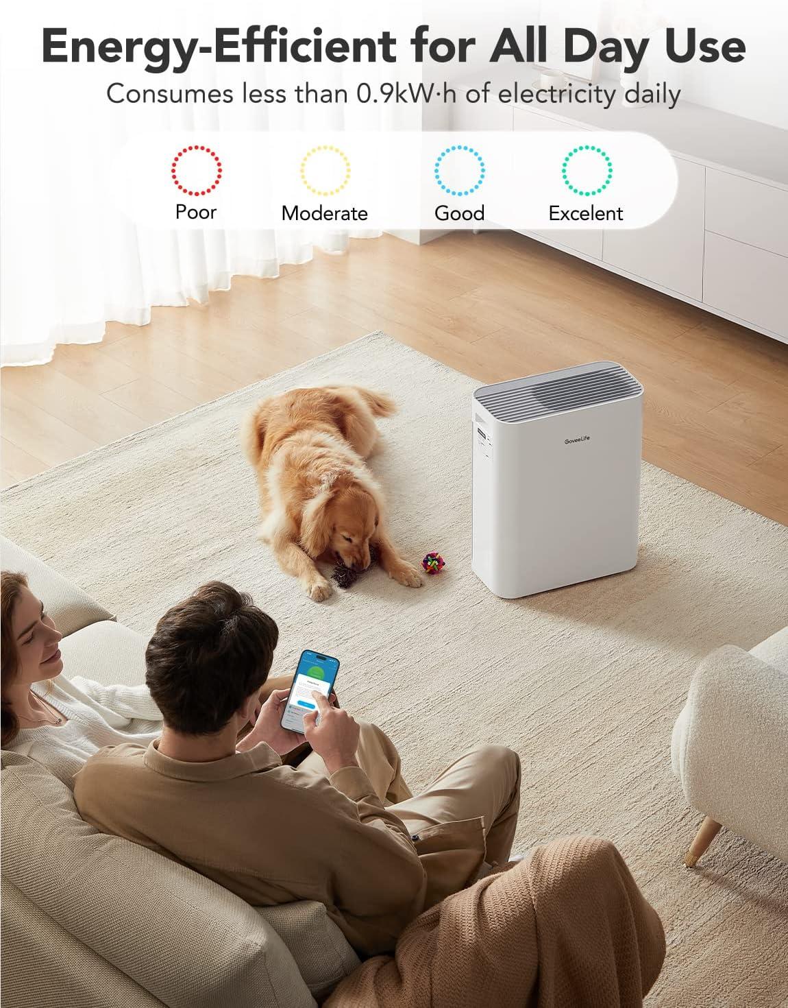 imageGovee Life Smart Air Purifiers for Home Large Room H13 True HEPA Air Purifiers for Pets with PM25 Sensor Washable PreFilter for Pet Hair Lint 24dB Large Air Purifier