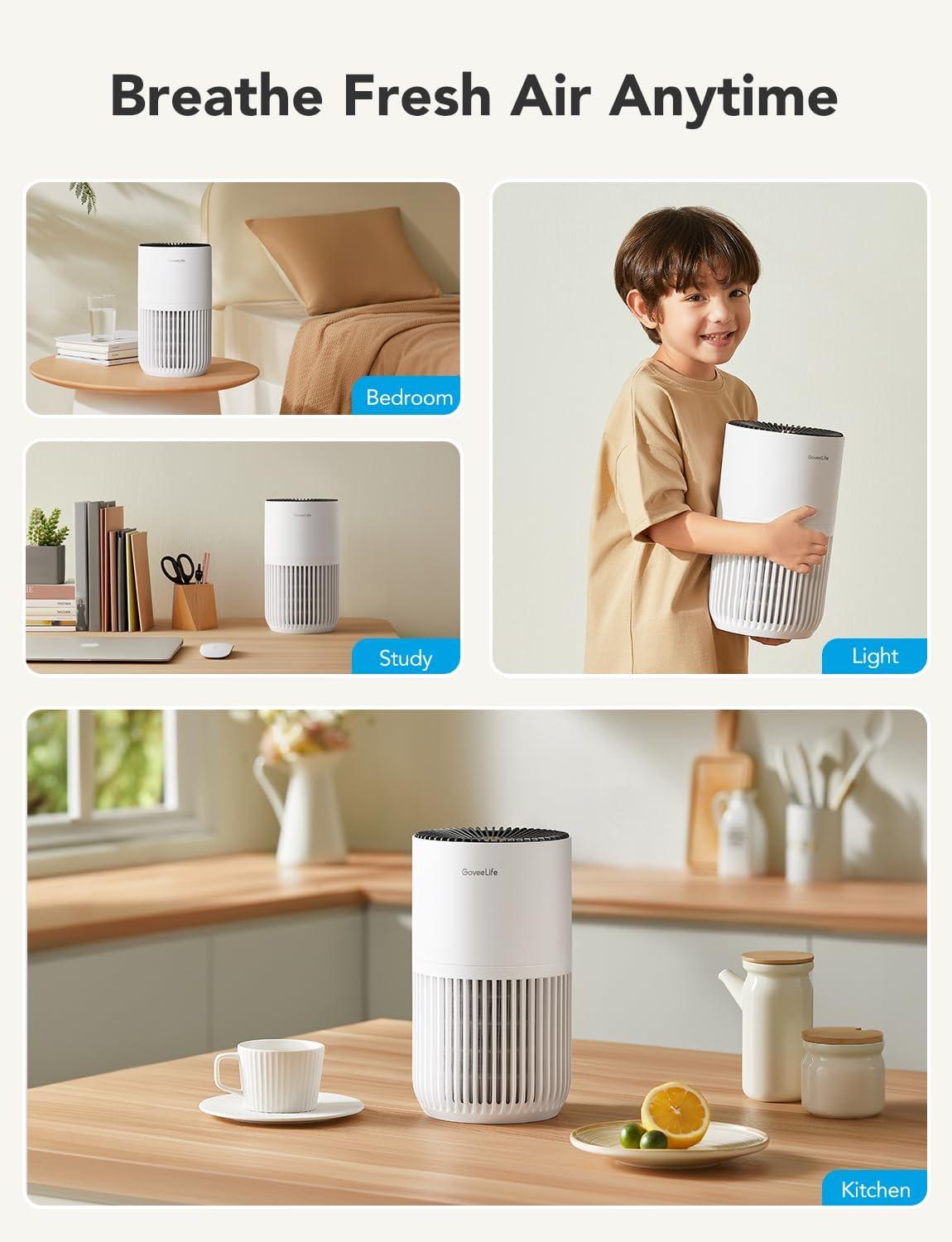 imageGoveeLife Mini Air Purifier for Bedroom HEPA Smart Filter Air Purifier with App Alexa Control for Pet Hair Odors Pollen Smoke Portable Air Cleaner with 3 Speeds 2 Modes Timer Aroma for HomeWhite