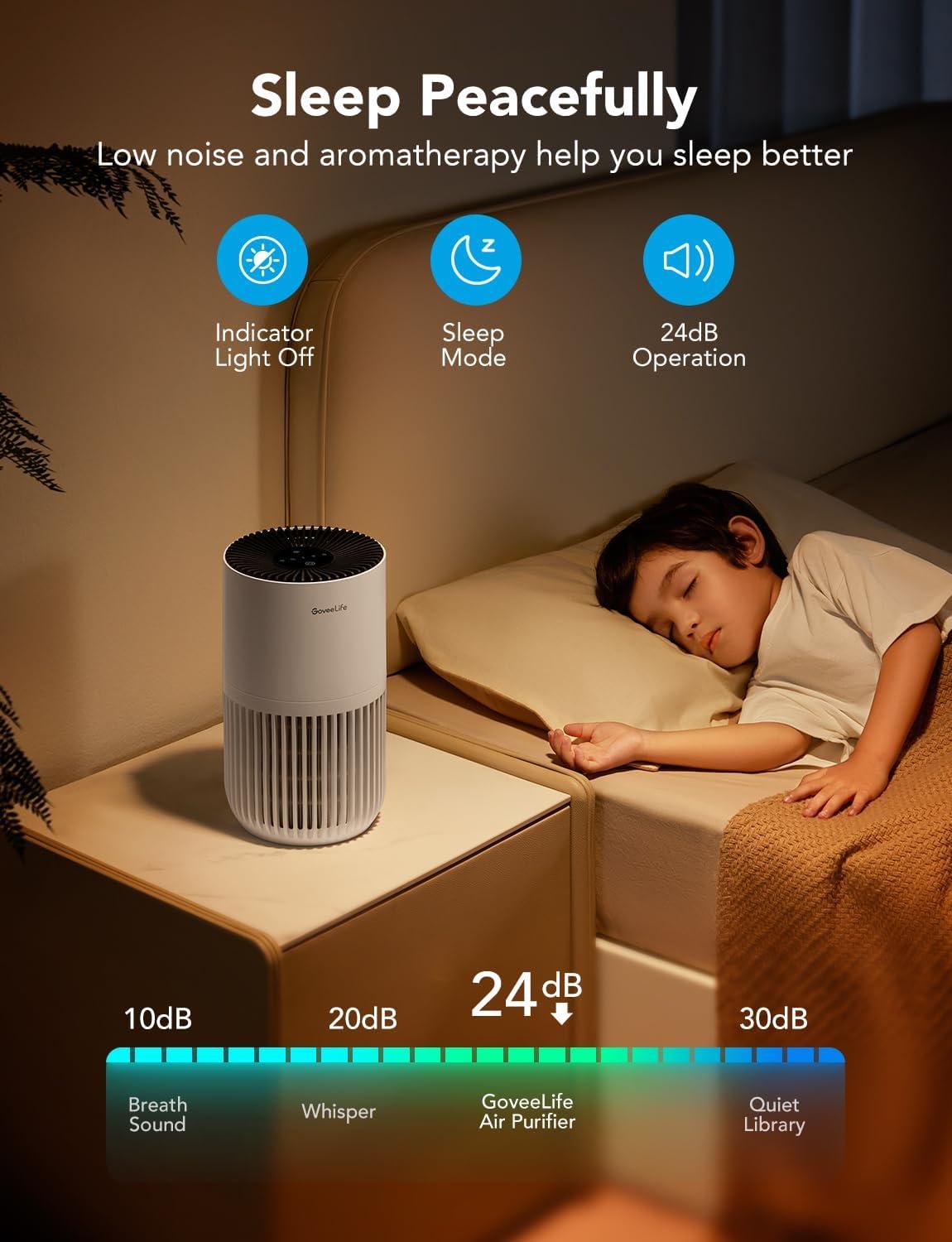 imageGoveeLife Mini Air Purifier for Bedroom HEPA Smart Filter Air Purifier with App Alexa Control for Pet Hair Odors Pollen Smoke Portable Air Cleaner with 3 Speeds 2 Modes Timer Aroma for HomeWhite
