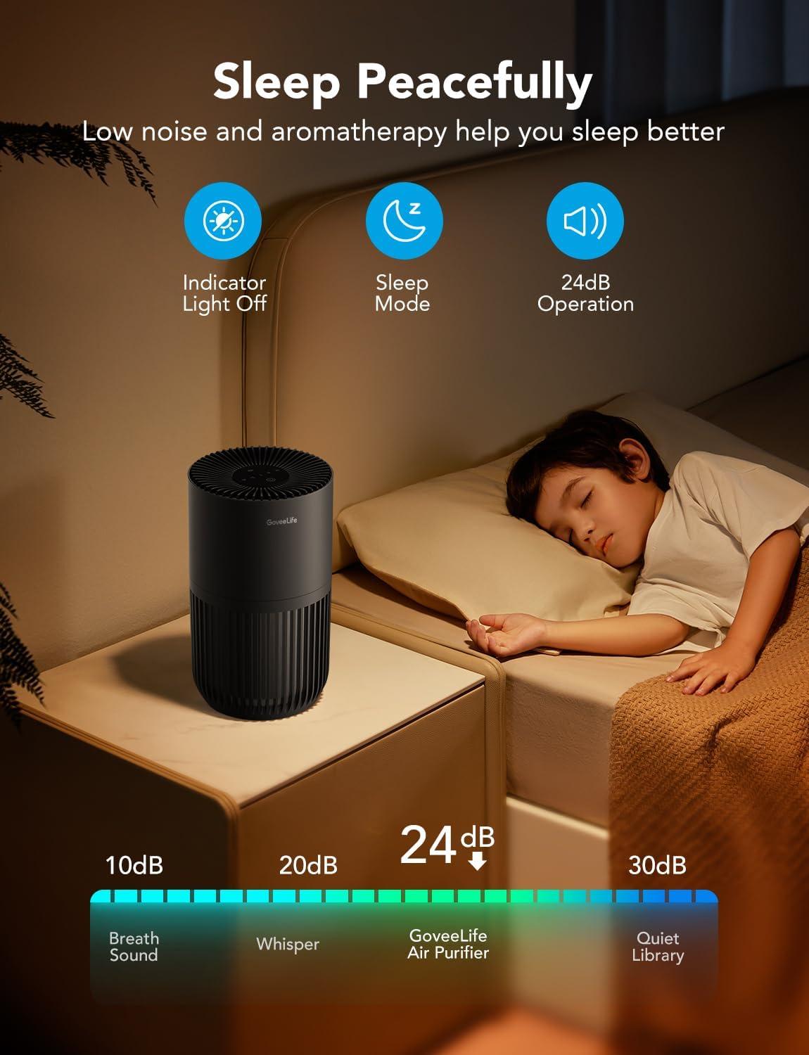 imageGoveeLife Mini Air Purifier for Bedroom HEPA Smart Filter Air Purifier with App Alexa Control for Pet Hair Odors Pollen Smoke Portable Air Cleaner with 3 Speeds 2 Modes Timer Aroma for HomeBlack