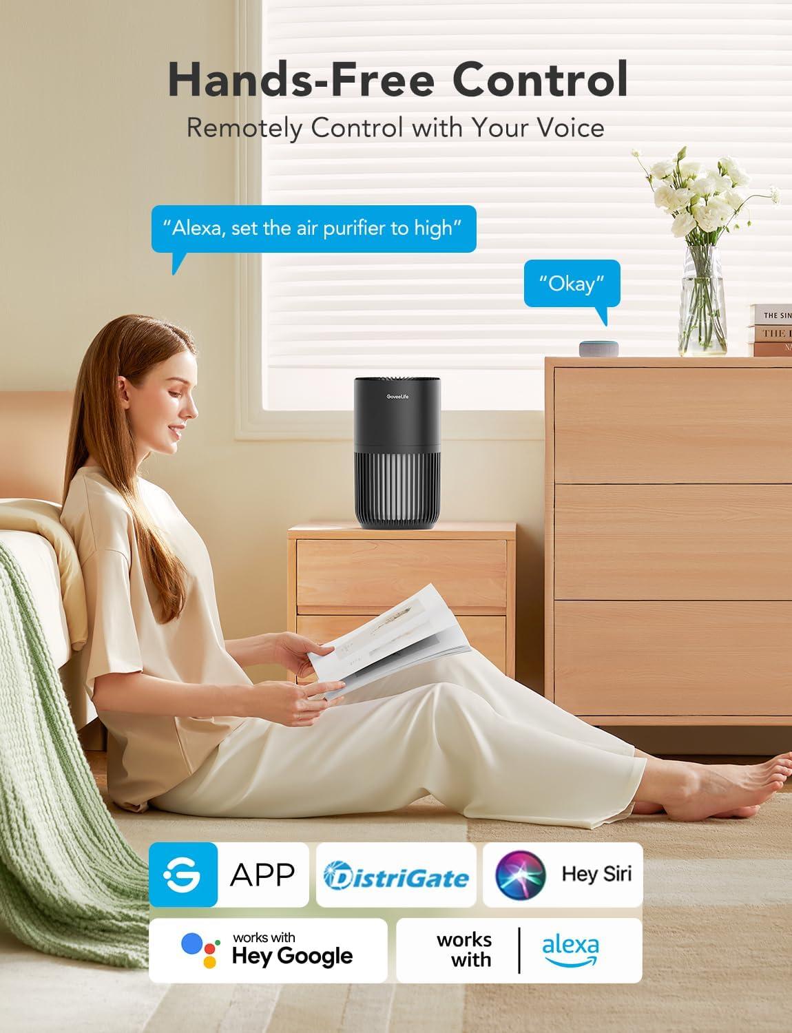 imageGoveeLife Mini Air Purifier for Bedroom HEPA Smart Filter Air Purifier with App Alexa Control for Pet Hair Odors Pollen Smoke Portable Air Cleaner with 3 Speeds 2 Modes Timer Aroma for HomeBlack