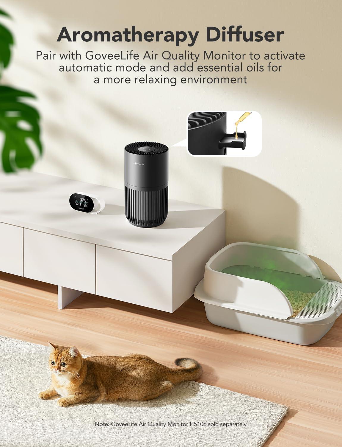 imageGoveeLife Mini Air Purifier for Bedroom HEPA Smart Filter Air Purifier with App Alexa Control for Pet Hair Odors Pollen Smoke Portable Air Cleaner with 3 Speeds 2 Modes Timer Aroma for HomeBlack