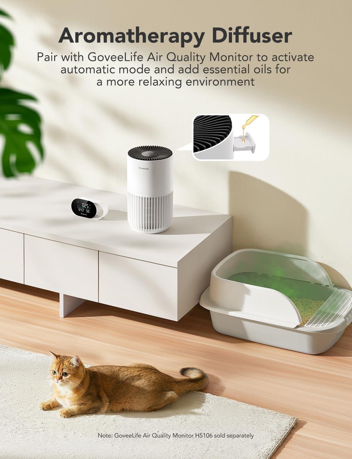 imageGoveeLife Mini Air Purifier for Bedroom HEPA Smart Filter Air Purifier with App Alexa Control for Pet Hair Odors Pollen Smoke Portable Air Cleaner with 3 Speeds 2 Modes Timer Aroma for HomeWhite