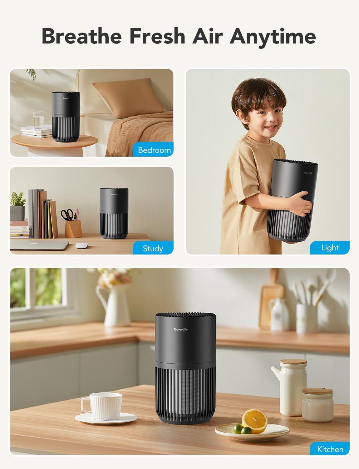 imageGoveeLife Mini Air Purifier for Bedroom HEPA Smart Filter Air Purifier with App Alexa Control for Pet Hair Odors Pollen Smoke Portable Air Cleaner with 3 Speeds 2 Modes Timer Aroma for HomeBlack