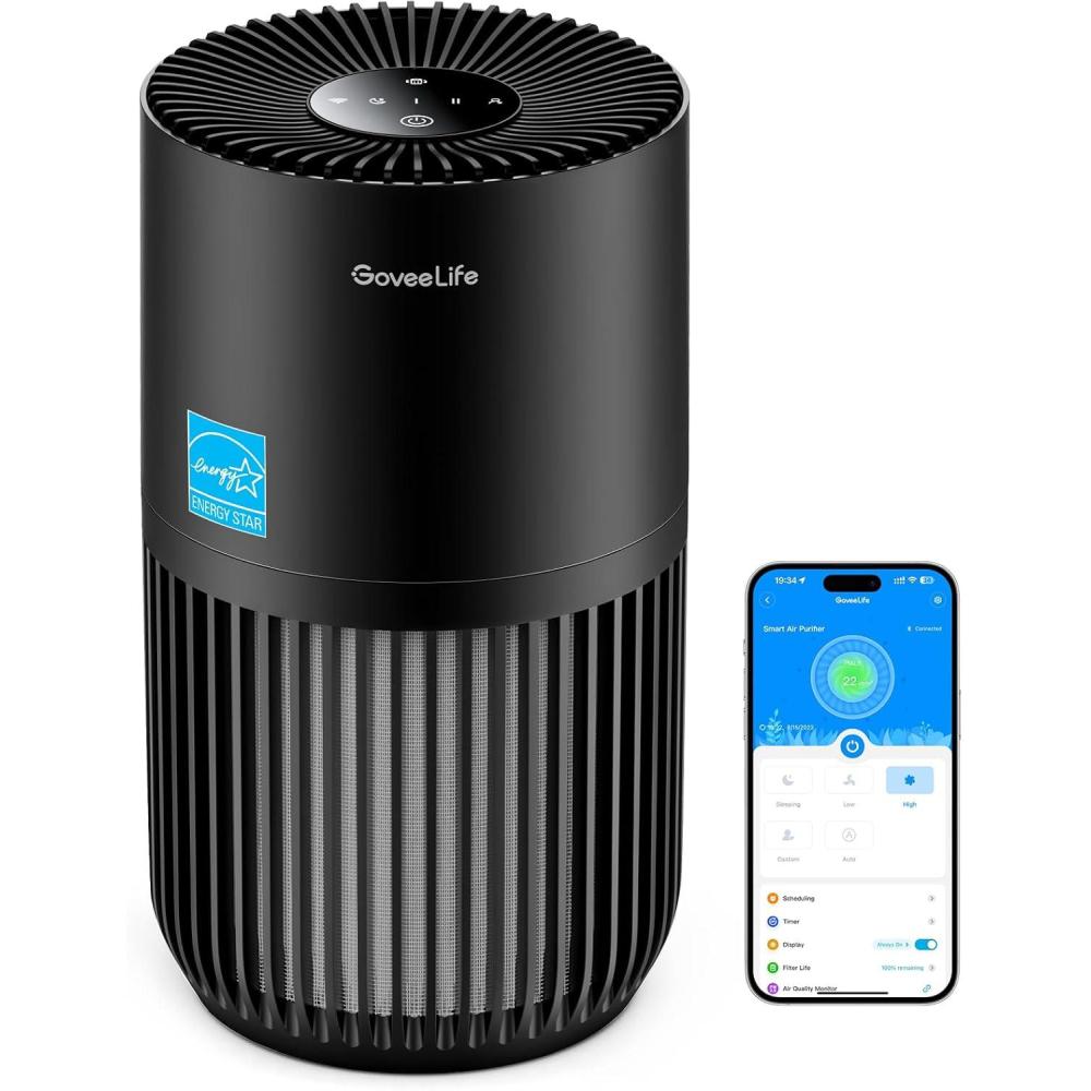 imageGoveeLife Mini Air Purifier for Bedroom HEPA Smart Filter Air Purifier with App Alexa Control for Pet Hair Odors Pollen Smoke Portable Air Cleaner with 3 Speeds 2 Modes Timer Aroma for HomeBlack