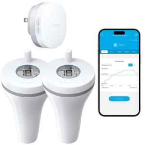imageGoveeLife Smart Pool Thermometer Wireless with WiFi Gateway Digital Pool Thermometer Floating with IPX7 Waterproof Remote App Read Alert Swimming Temperature for Outdoor Bath Tub FishbowlHot Tub1 Gateway  2 Sensor