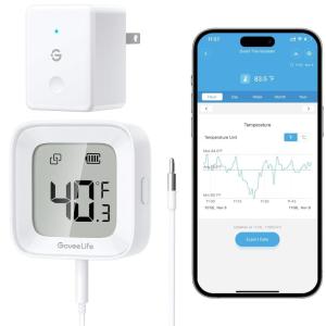 imageGoveeLife WiFi Refrigerator Thermometer with Alarm Wireless Digital Freezer Temperature Gauge with App Control LCD Display 2 Years Free Data Export for Home Kitchen Fridge Pool Hot Tub 2 Pack1 Gateway  1 Sensor