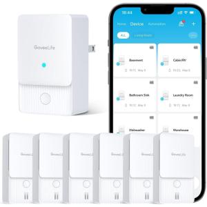 imageGoveeLife WiFi Water Ieak Detector 2 for Home Smart Water Ieak Sensor 4 Pack with 100dB Adjustable Alarm and App Alerts Wireless Detector with 1312 ft Transmission for Basement Kitchen Bathroom1 gateway  6 sensor