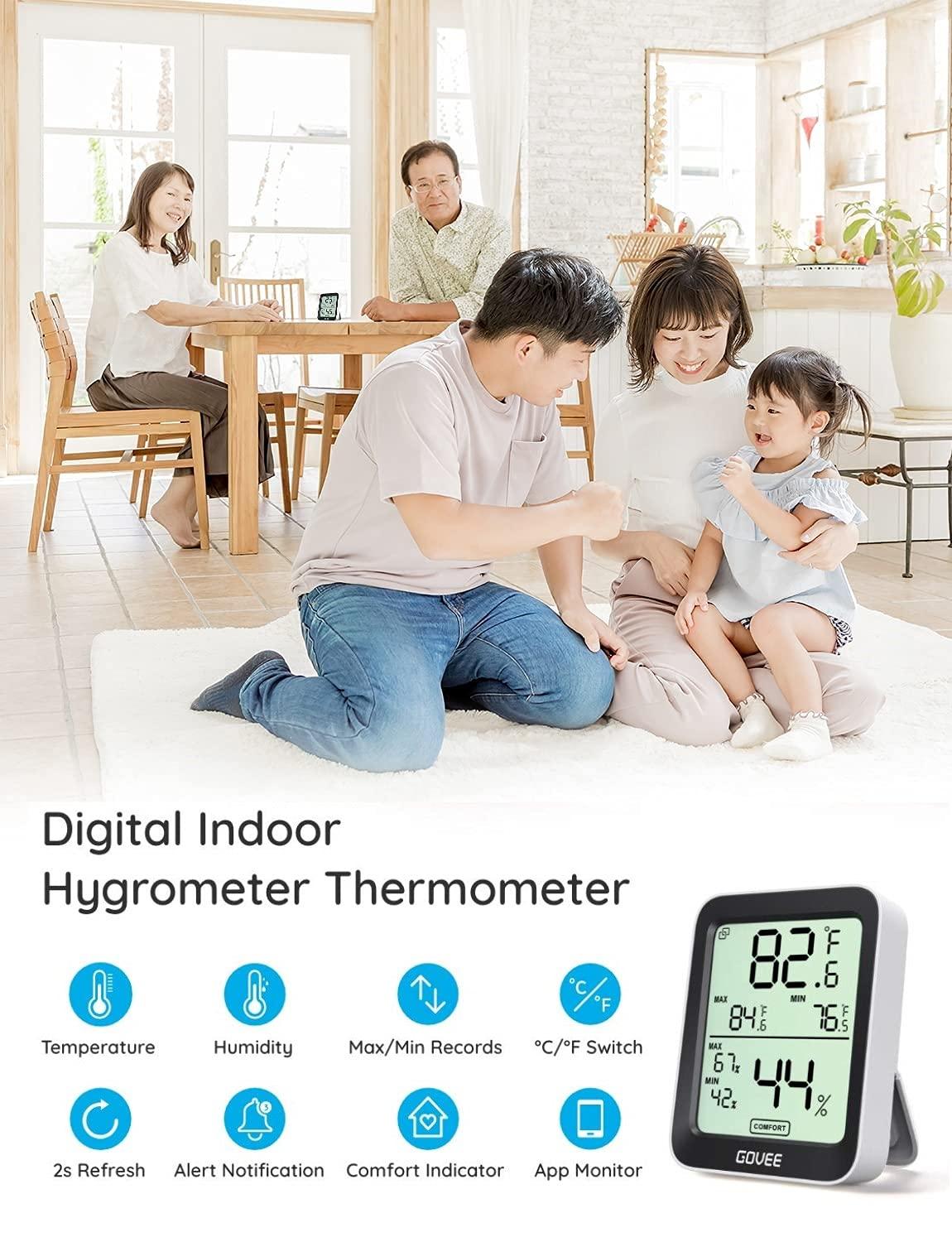 imageGovee Indoor Hygrometer Thermometer 3 Pack Bluetooth Humidity Temperature Gauge with Large LCD Display Notification Alert with Max Min Records 2 Years Data Storage Export for Room Greenhouse BlackBlack