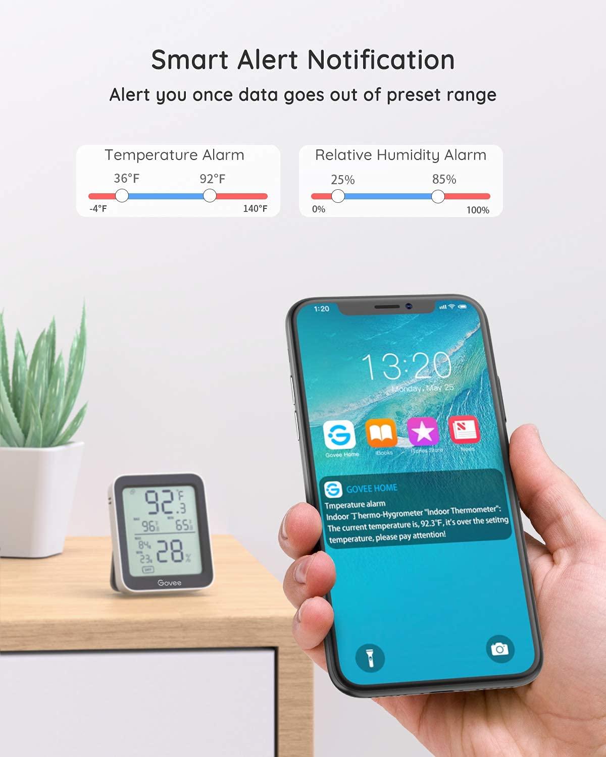 imageGovee Indoor Hygrometer Thermometer 3 Pack Bluetooth Humidity Temperature Gauge with Large LCD Display Notification Alert with Max Min Records 2 Years Data Storage Export for Room Greenhouse BlackBlack