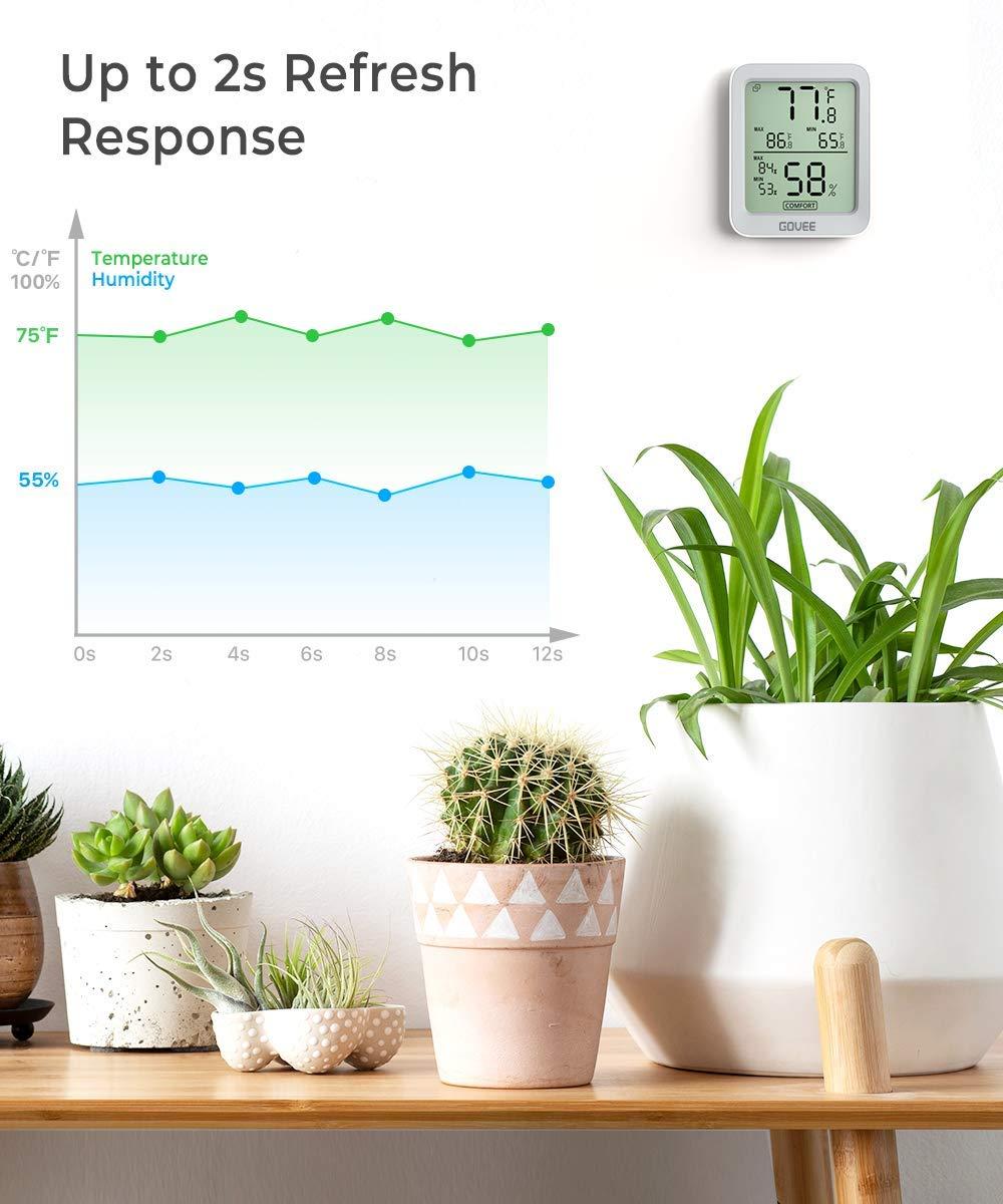 imageGovee Indoor Hygrometer Thermometer 3 Pack Bluetooth Humidity Temperature Gauge with Large LCD Display Notification Alert with Max Min Records 2 Years Data Storage Export for Room Greenhouse BlackGrey
