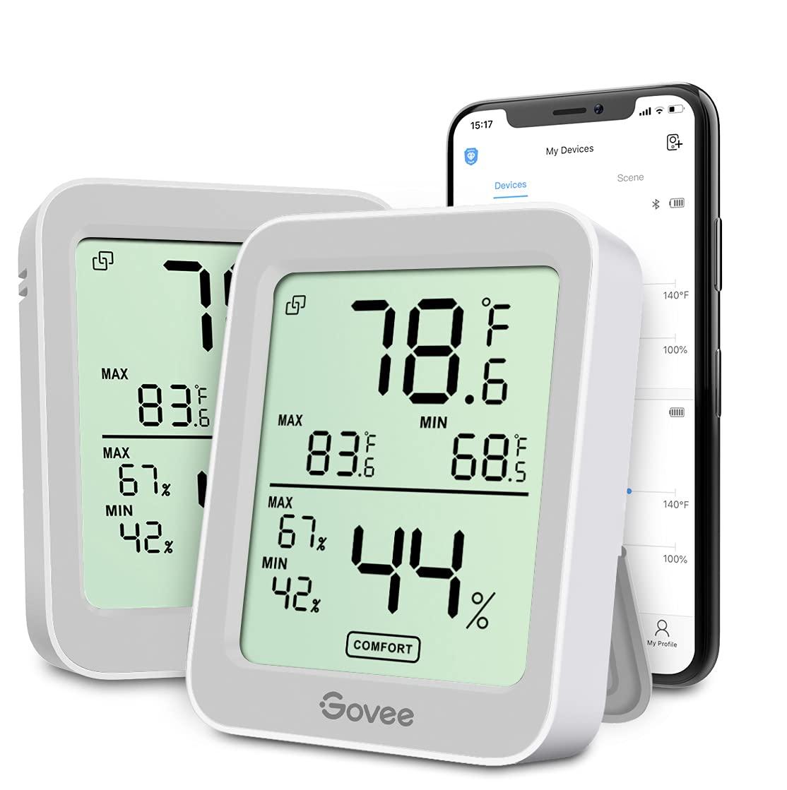 imageGovee Indoor Hygrometer Thermometer 3 Pack Bluetooth Humidity Temperature Gauge with Large LCD Display Notification Alert with Max Min Records 2 Years Data Storage Export for Room Greenhouse BlackGrey
