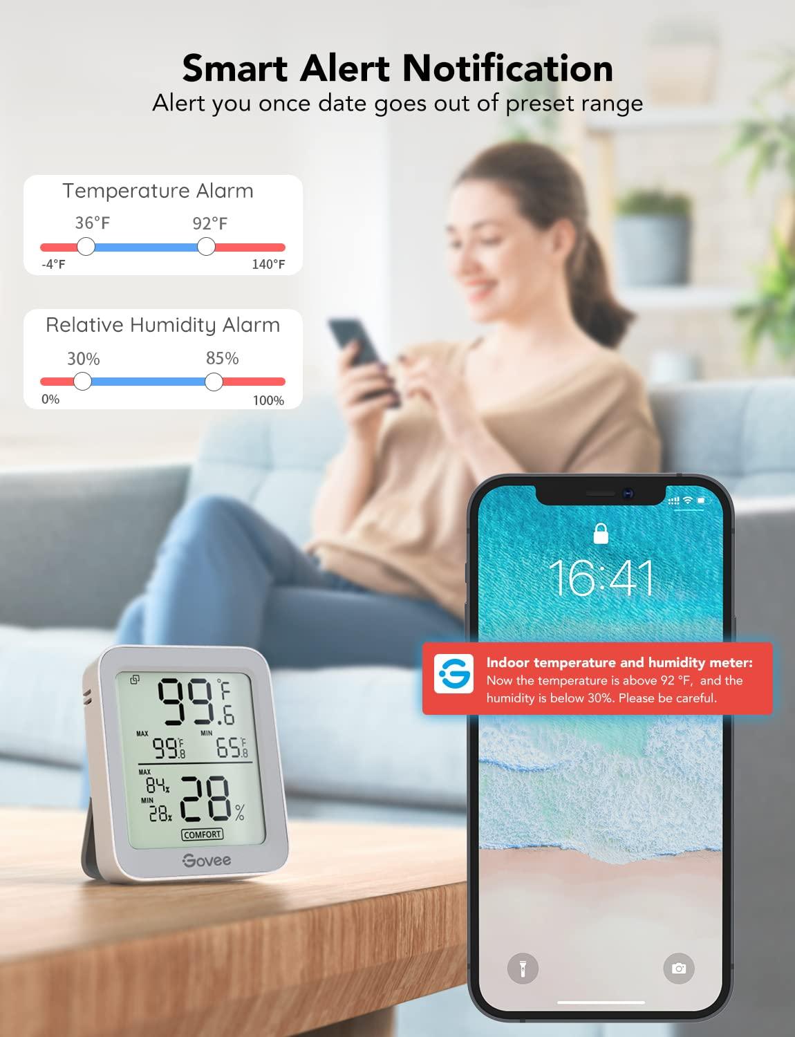 imageGovee Indoor Hygrometer Thermometer 3 Pack Bluetooth Humidity Temperature Gauge with Large LCD Display Notification Alert with Max Min Records 2 Years Data Storage Export for Room Greenhouse BlackGrey