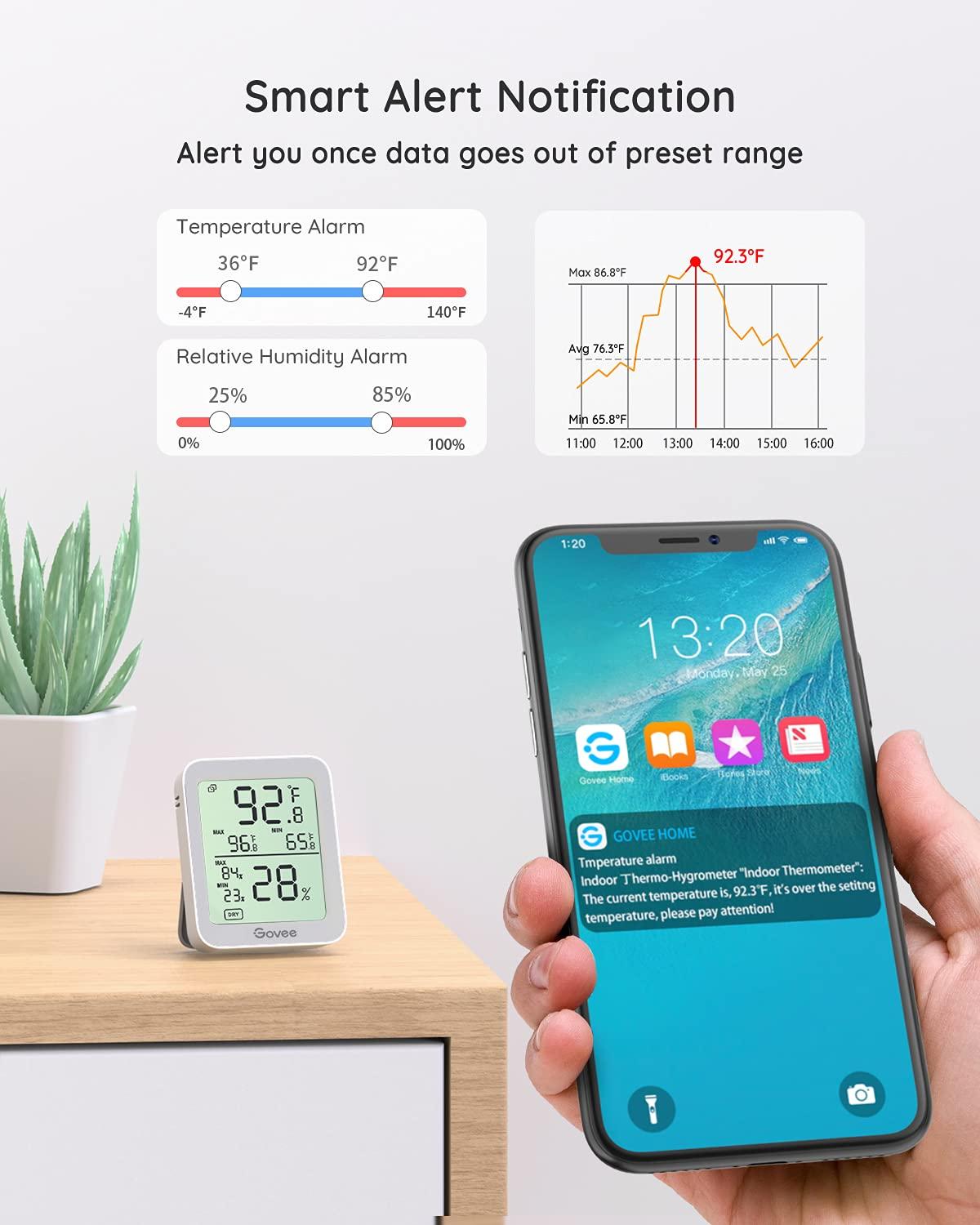 imageGovee Indoor Hygrometer Thermometer 3 Pack Bluetooth Humidity Temperature Gauge with Large LCD Display Notification Alert with Max Min Records 2 Years Data Storage Export for Room Greenhouse BlackGrey