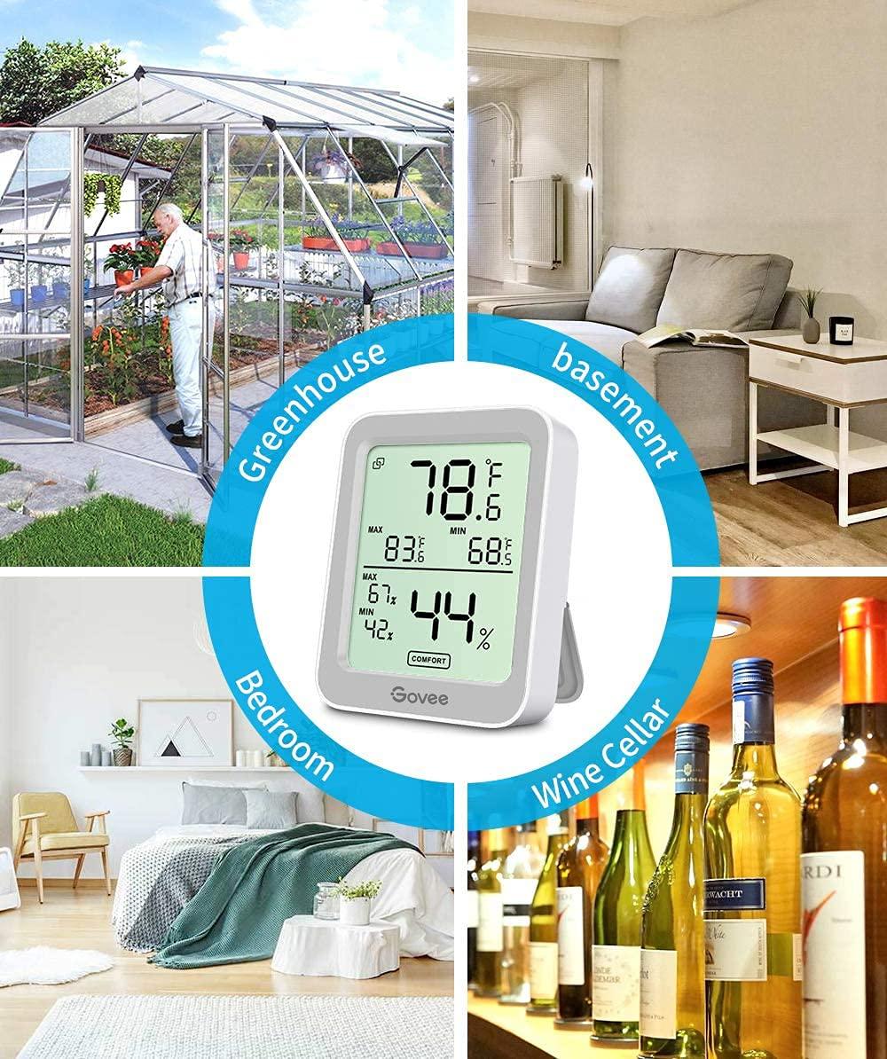 imageGovee Indoor Hygrometer Thermometer 3 Pack Bluetooth Humidity Temperature Gauge with Large LCD Display Notification Alert with Max Min Records 2 Years Data Storage Export for Room Greenhouse BlackGrey