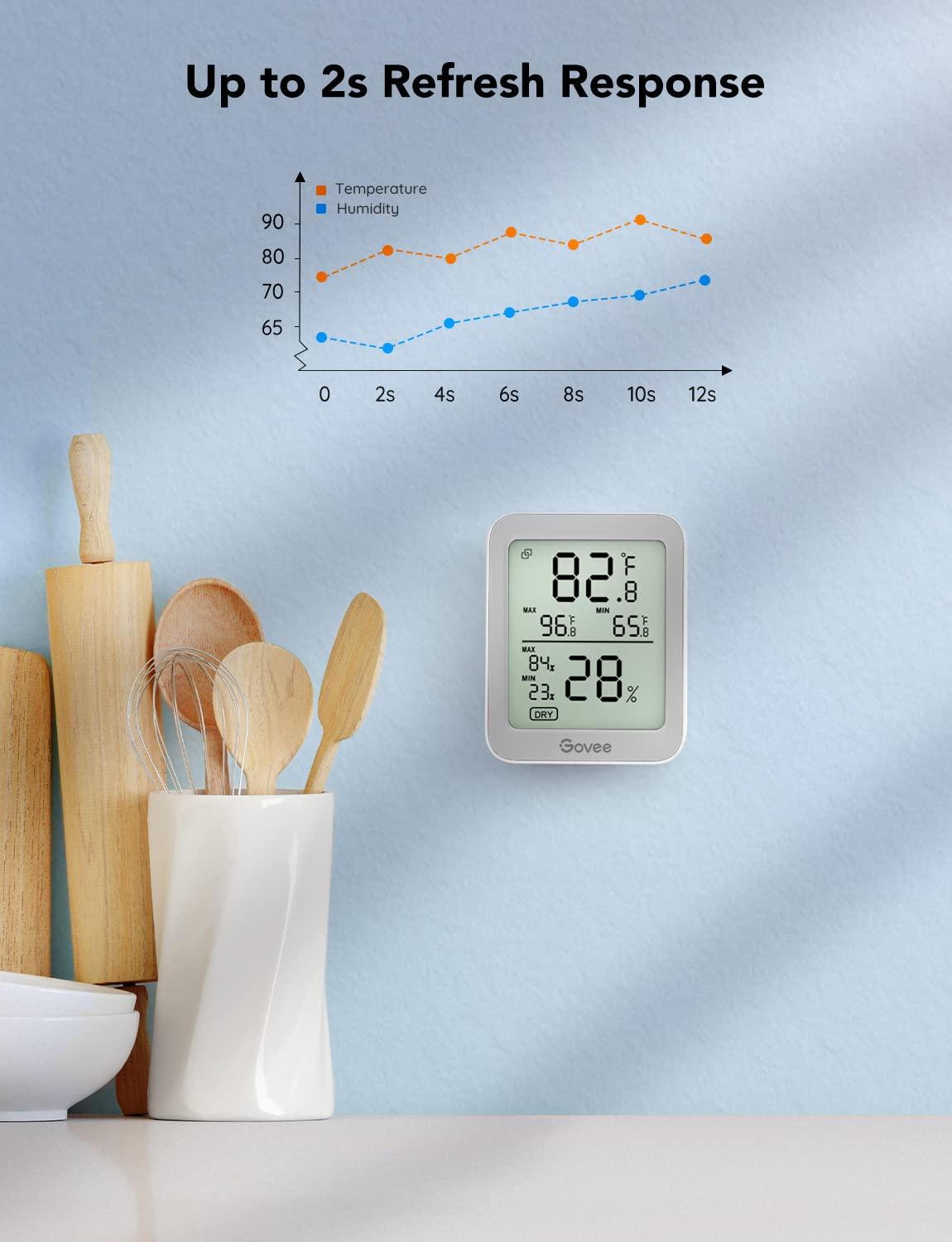 imageGovee Indoor Hygrometer Thermometer 3 Pack Bluetooth Humidity Temperature Gauge with Large LCD Display Notification Alert with Max Min Records 2 Years Data Storage Export for Room Greenhouse BlackGrey