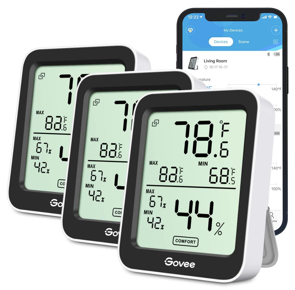 imageGovee Indoor Hygrometer Thermometer 3 Pack Bluetooth Humidity Temperature Gauge with Large LCD Display Notification Alert with Max Min Records 2 Years Data Storage Export for Room Greenhouse BlackBlack