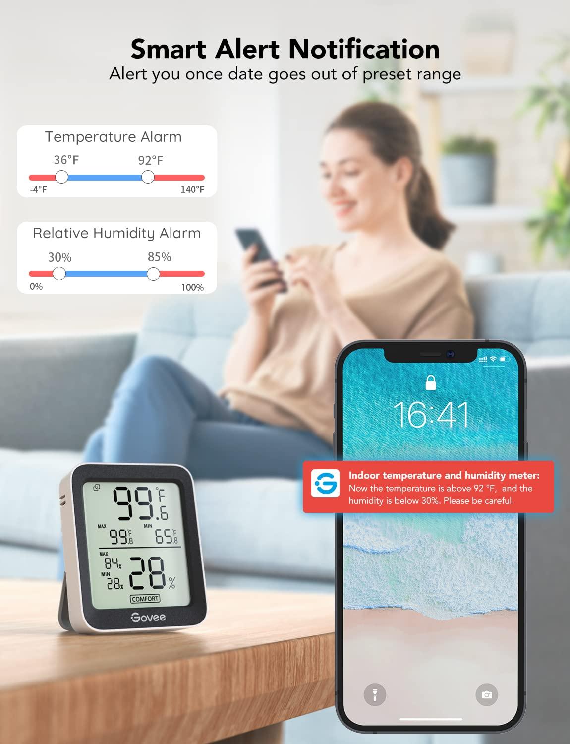 imageGovee Indoor Hygrometer Thermometer 3 Pack Bluetooth Humidity Temperature Gauge with Large LCD Display Notification Alert with Max Min Records 2 Years Data Storage Export for Room Greenhouse BlackBlack