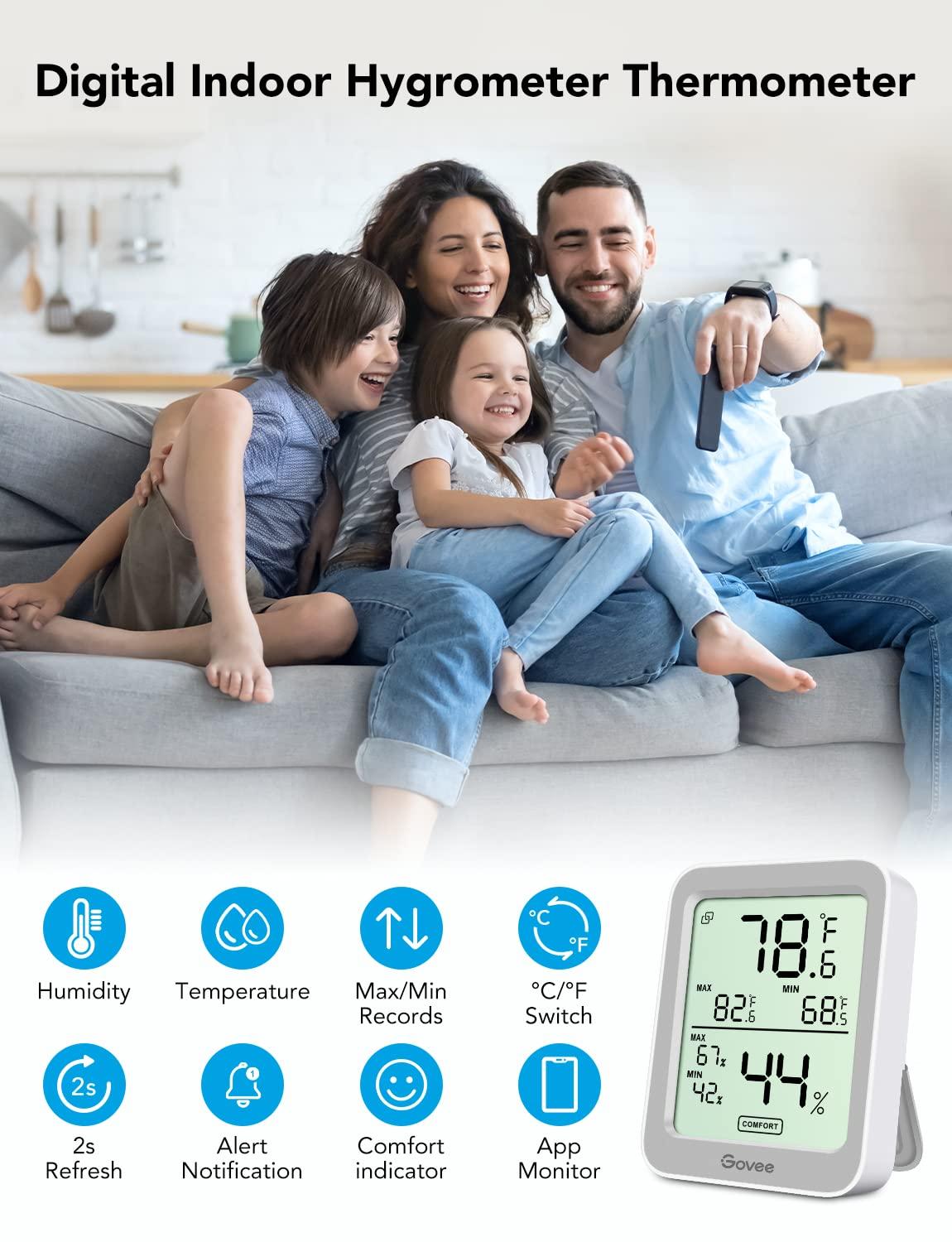 imageGovee Indoor Hygrometer Thermometer 3 Pack Bluetooth Humidity Temperature Gauge with Large LCD Display Notification Alert with Max Min Records 2 Years Data Storage Export for Room Greenhouse BlackGrey