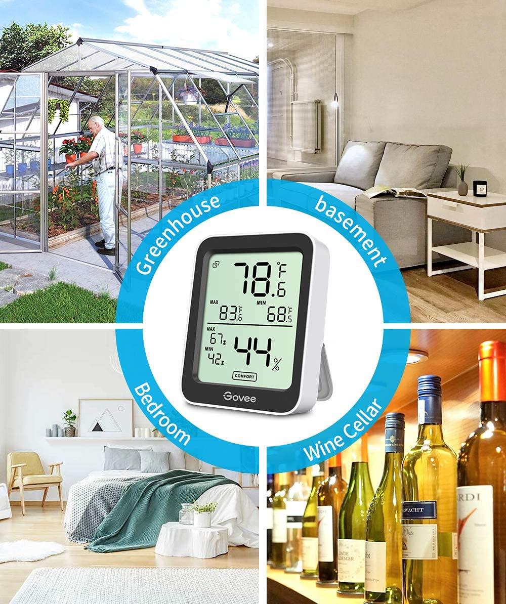 imageGovee Indoor Hygrometer Thermometer 3 Pack Bluetooth Humidity Temperature Gauge with Large LCD Display Notification Alert with Max Min Records 2 Years Data Storage Export for Room Greenhouse BlackBlack