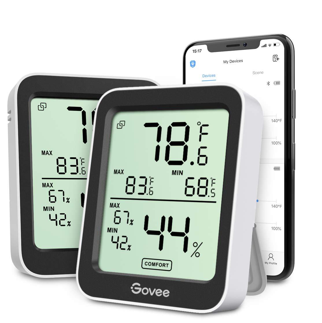imageGovee Indoor Hygrometer Thermometer 3 Pack Bluetooth Humidity Temperature Gauge with Large LCD Display Notification Alert with Max Min Records 2 Years Data Storage Export for Room Greenhouse BlackBlack