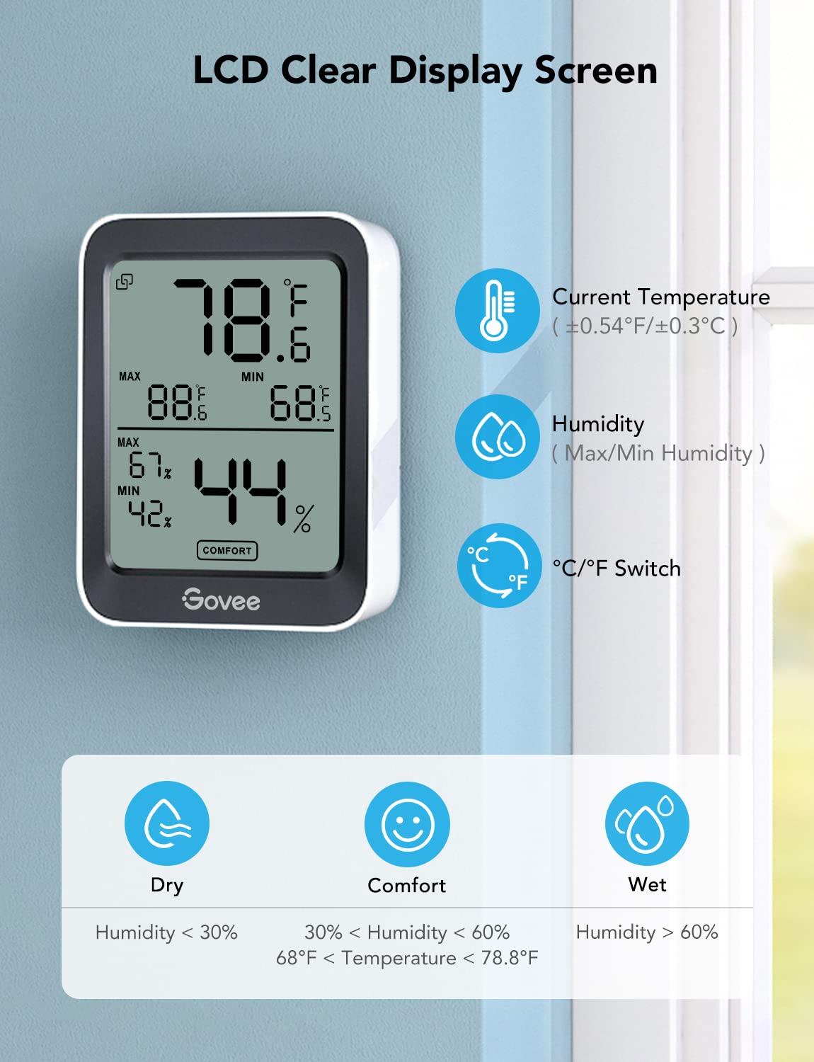 imageGovee Indoor Hygrometer Thermometer 3 Pack Bluetooth Humidity Temperature Gauge with Large LCD Display Notification Alert with Max Min Records 2 Years Data Storage Export for Room Greenhouse BlackBlack