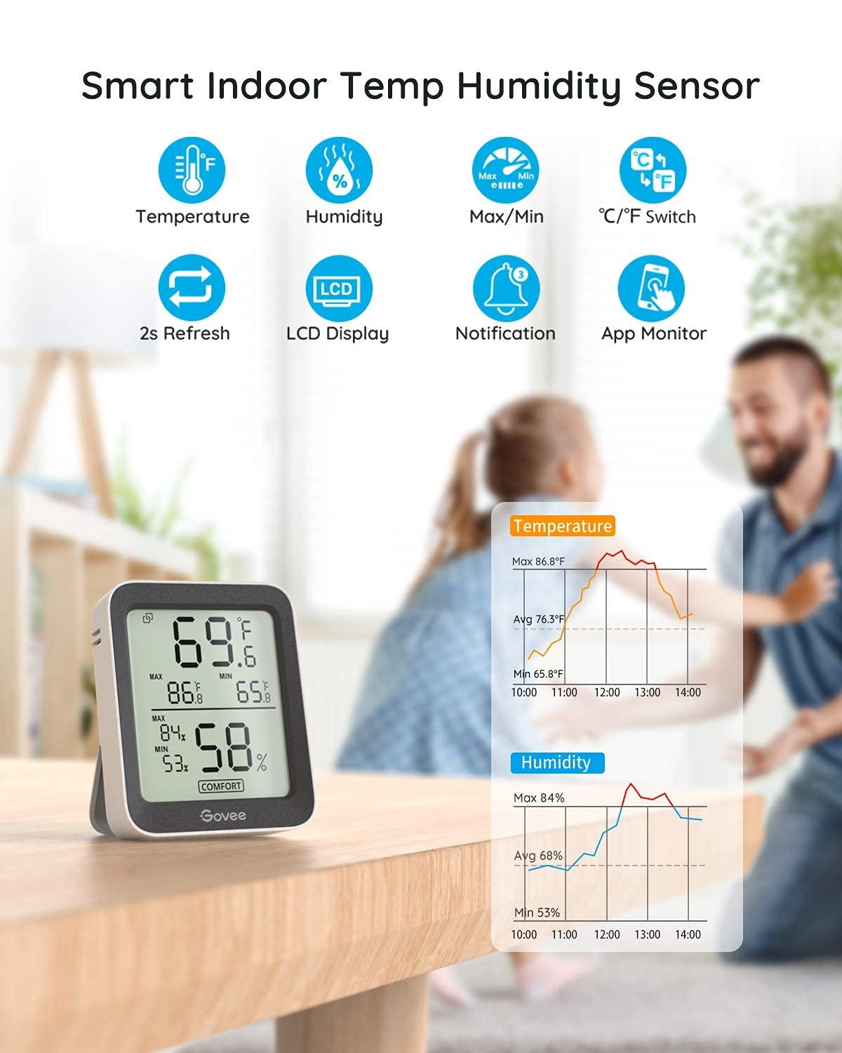 imageGovee Indoor Hygrometer Thermometer 3 Pack Bluetooth Humidity Temperature Gauge with Large LCD Display Notification Alert with Max Min Records 2 Years Data Storage Export for Room Greenhouse BlackBlack