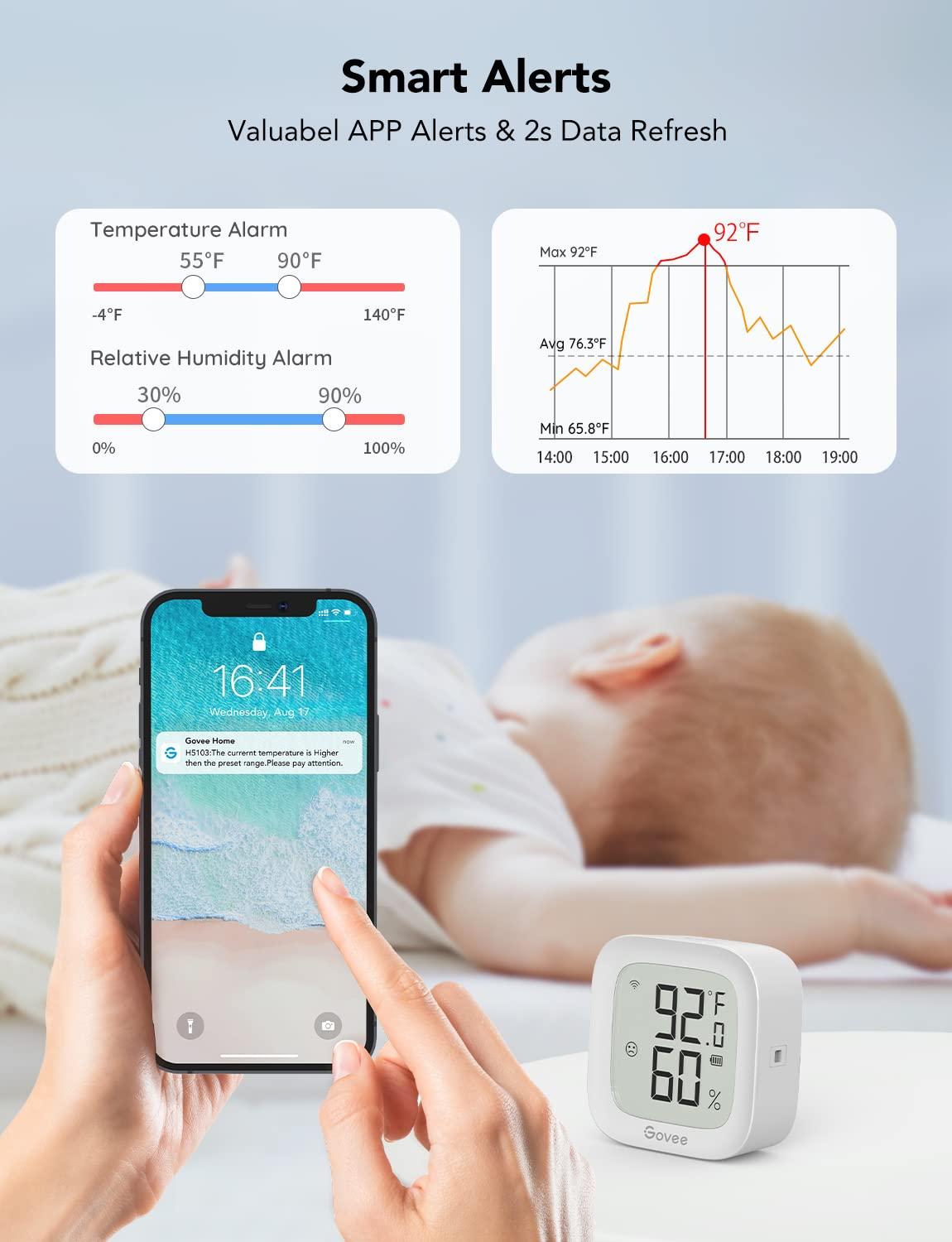 imageGovee WiFi Thermometer Hygrometer 2Pack H5103 Indoor Temperature Humidity Sensor with Electronic Ink Display App Notification Alert Free Data Storage Export Digital Remote Monitor for Bedroom2