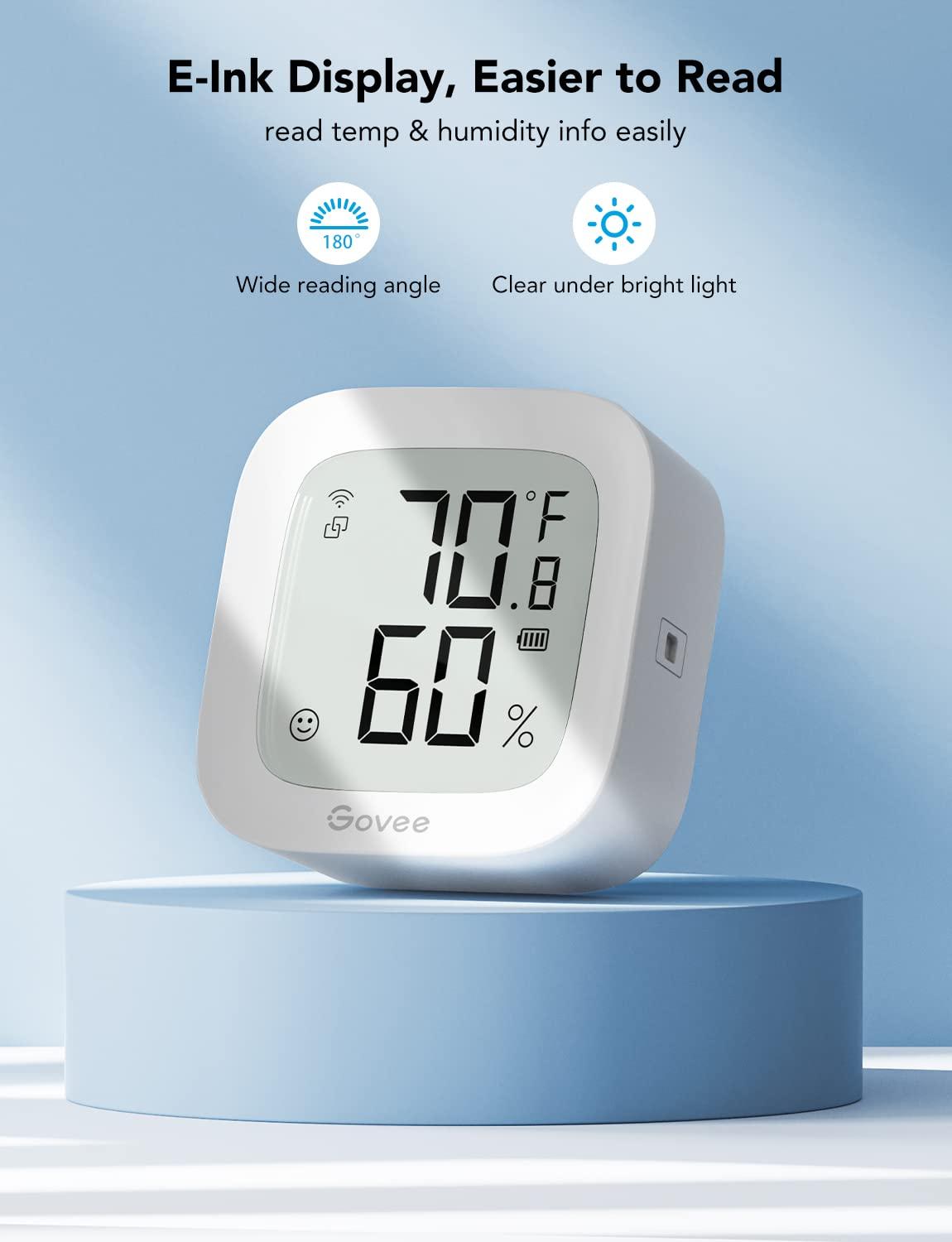 imageGovee WiFi Thermometer Hygrometer 2Pack H5103 Indoor Temperature Humidity Sensor with Electronic Ink Display App Notification Alert Free Data Storage Export Digital Remote Monitor for Bedroom2