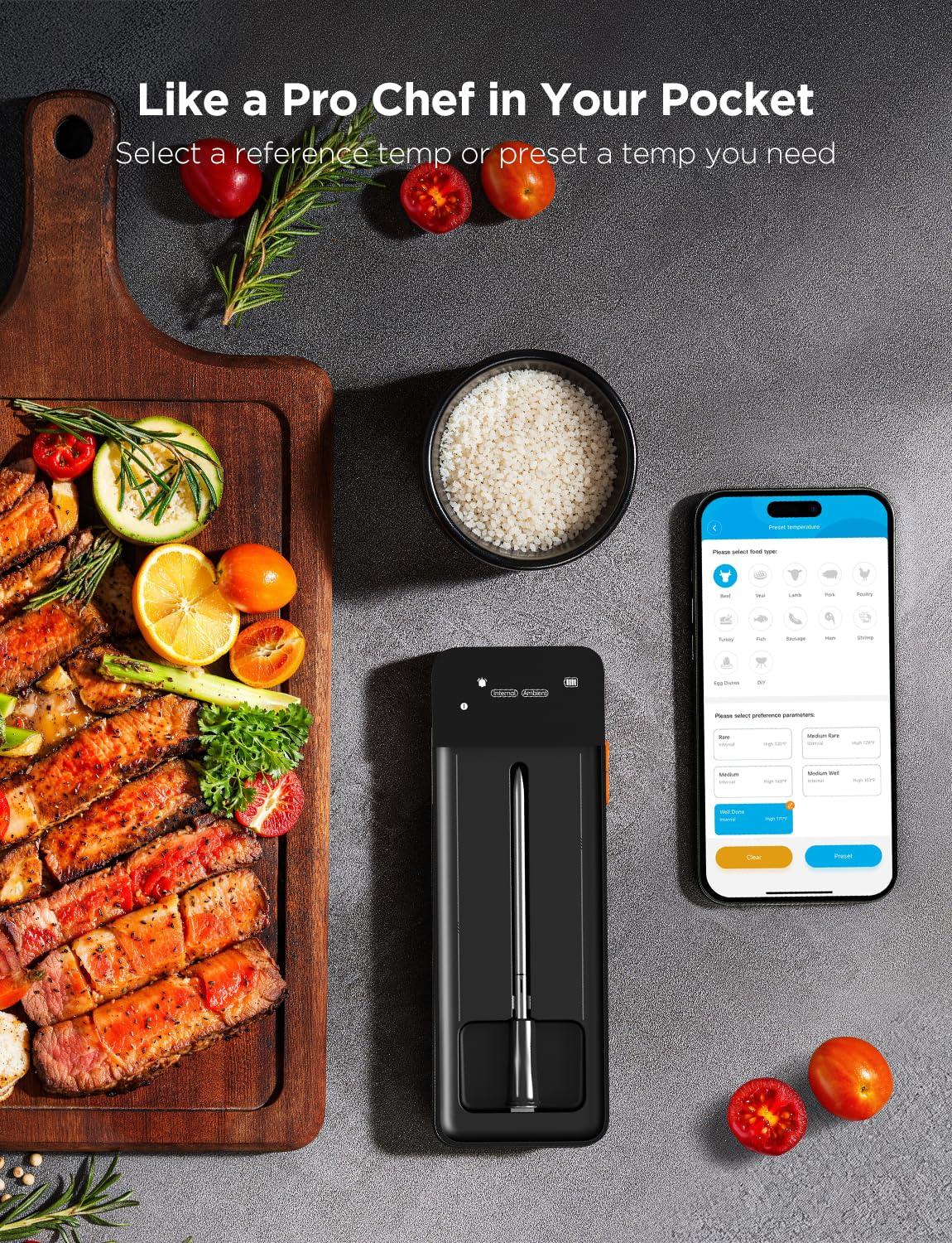 imageGoveeLife Digital Meat Thermometer Wireless with WiFi Bluetooth Food Thermometer for Cooking Long Range Probe Monitoring Rechargeable Base APP Alerts Recipes for BBQ Oven Grill SmokerSingle Probe Set