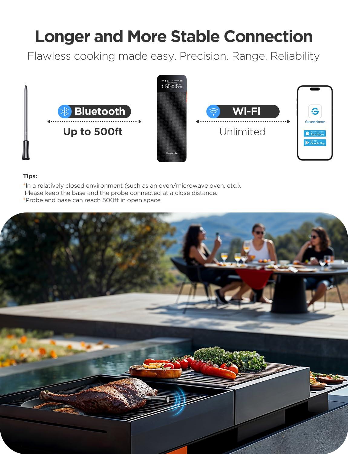 imageGoveeLife Digital Meat Thermometer Wireless with WiFi Bluetooth Food Thermometer for Cooking Long Range Probe Monitoring Rechargeable Base APP Alerts Recipes for BBQ Oven Grill SmokerSingle Probe Set