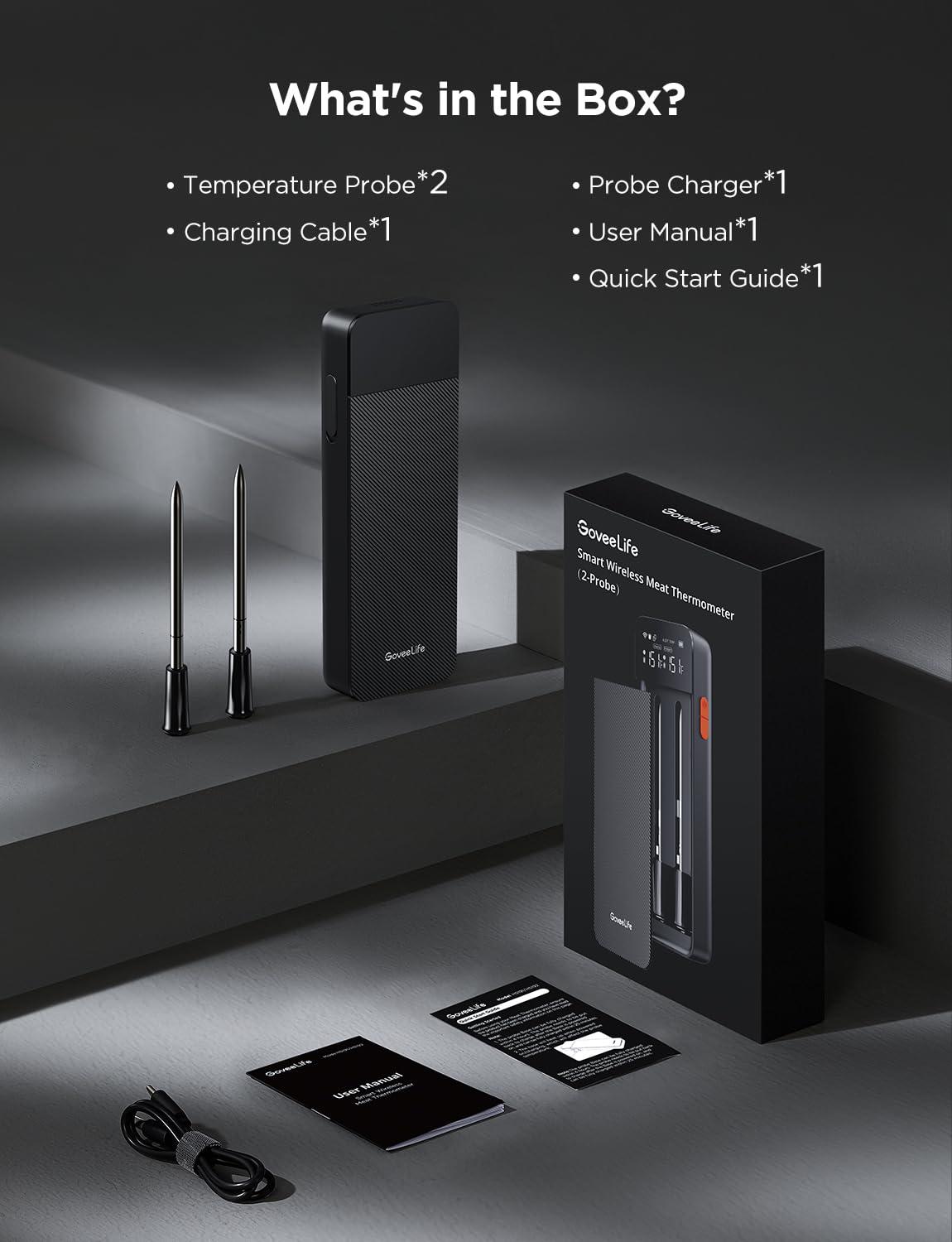 imageGoveeLife Digital Meat Thermometer Wireless with WiFi Bluetooth Food Thermometer for Cooking Long Range Probe Monitoring Rechargeable Base APP Alerts Recipes for BBQ Oven Grill SmokerDouble Probe Set