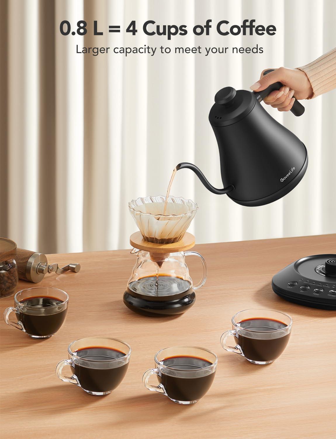 imageGoveeLife Smart Electric Kettle 08L WiFi Gooseneck Kettle Compatible with Alexa 5 Modes for Use 3minute Fast Heating and 2H Keep Warm AutoShut off for Safety Stainless Steel Matte BlackMatte Black