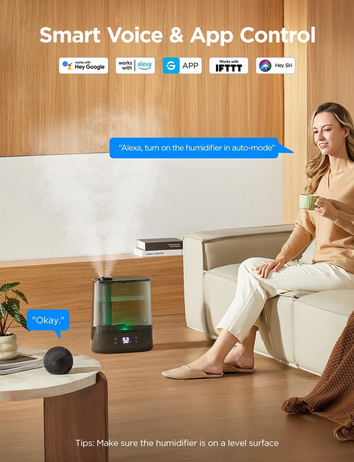 imageGoveeLife Smart Humidifiers for Bedroom 6L Cool Mist Top Fill for Large Room Humidity Sensor Auto Mode 60H Quiet Runtime Schedule WiFi Humidifier for Baby Plant Compatible with Alexa BlackBlack