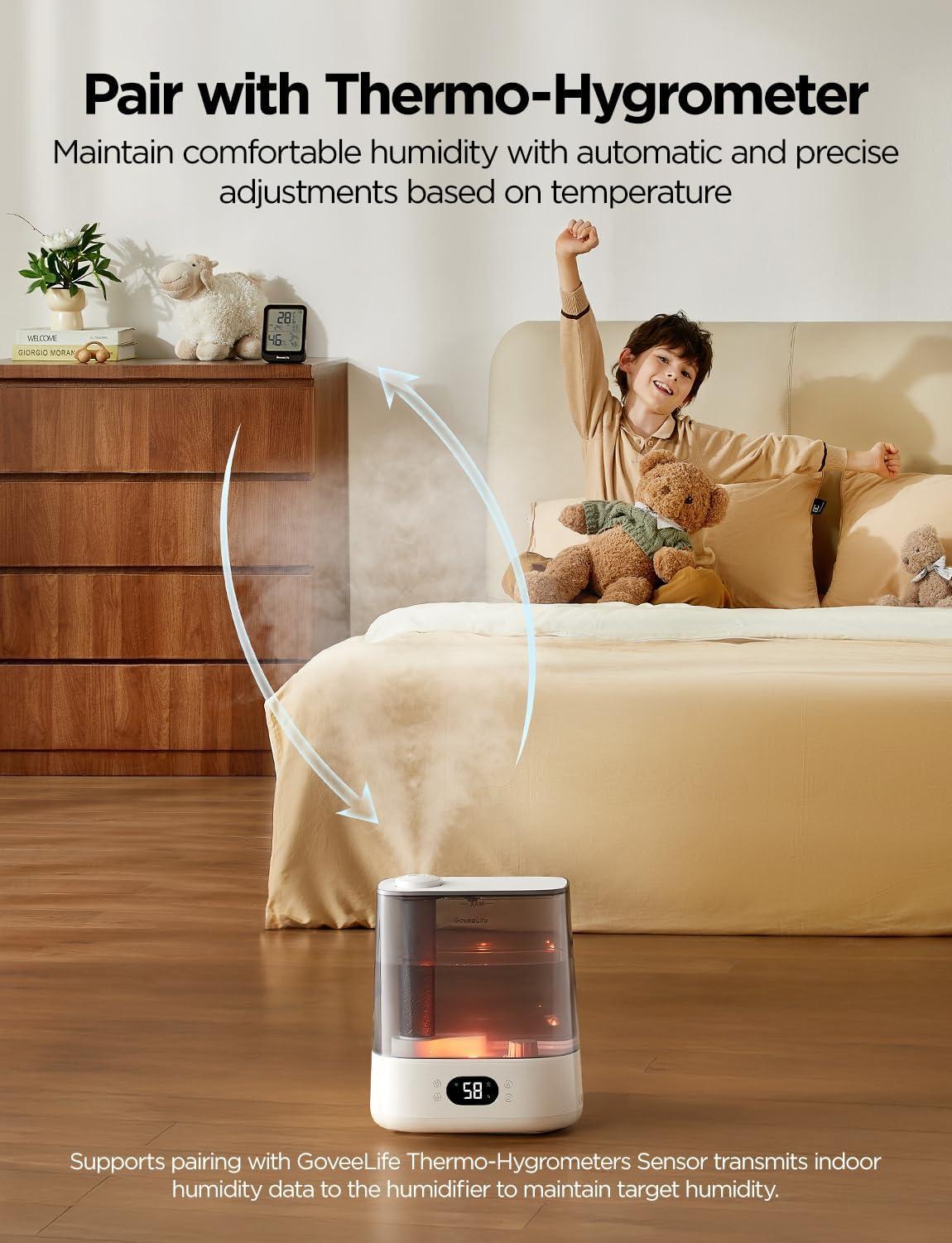 imageGoveeLife Smart Humidifiers for Bedroom 6L Cool Mist Top Fill for Large Room Humidity Sensor Auto Mode 60H Quiet Runtime Schedule WiFi Humidifier for Baby Plant Compatible with Alexa BlackWhite