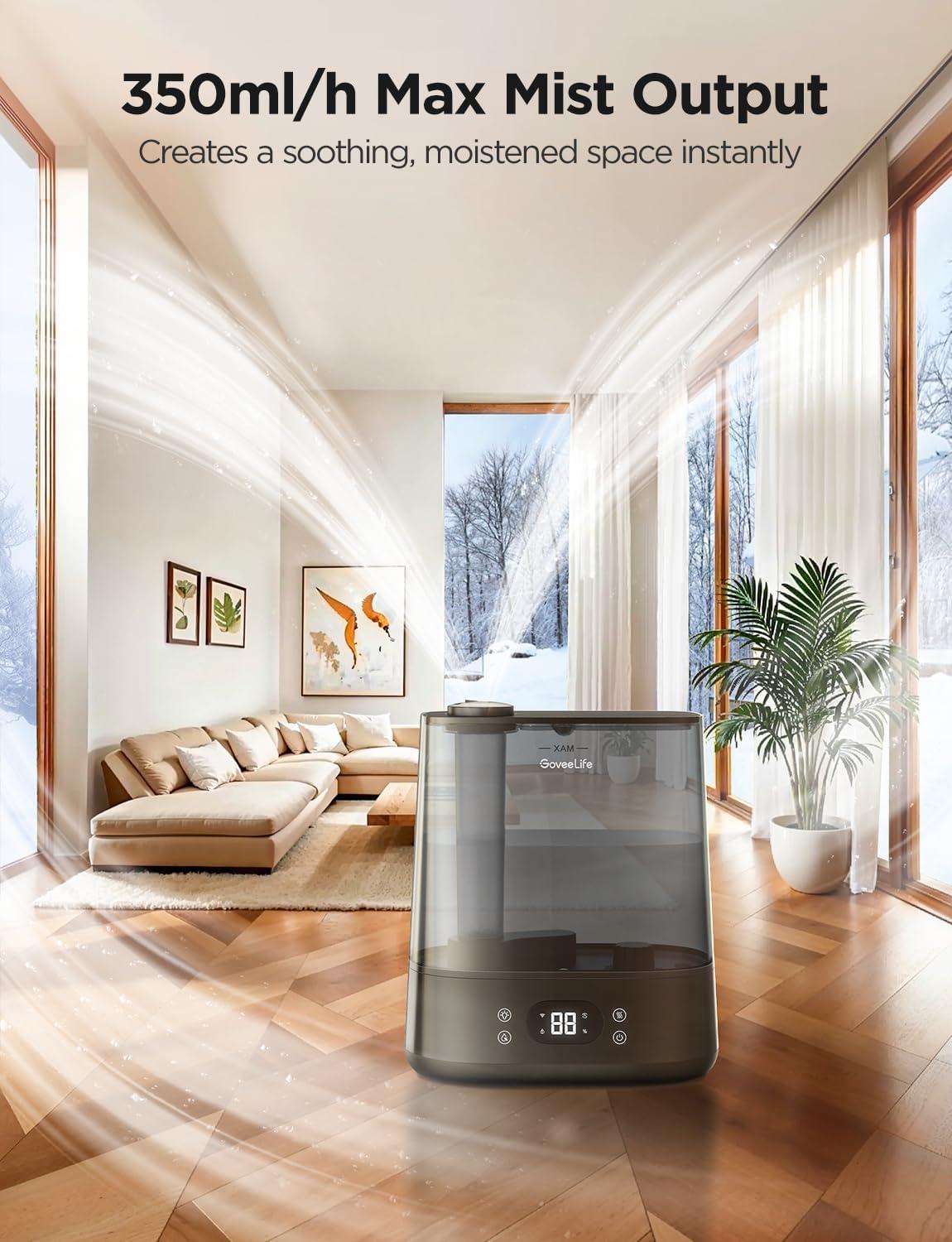 imageGoveeLife Smart Humidifiers for Bedroom 6L Cool Mist Top Fill for Large Room Humidity Sensor Auto Mode 60H Quiet Runtime Schedule WiFi Humidifier for Baby Plant Compatible with Alexa BlackBlack