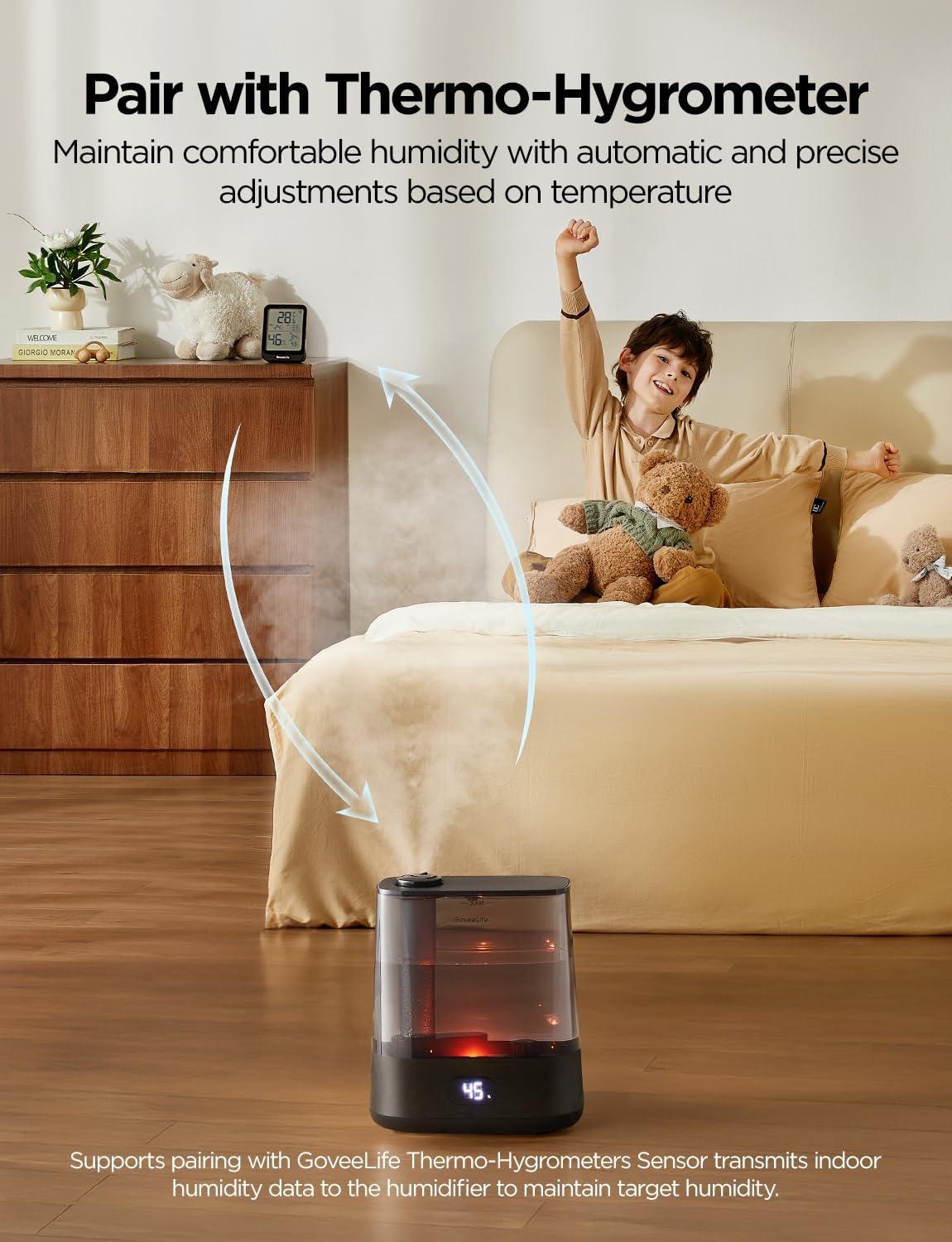 imageGoveeLife Smart Humidifiers for Bedroom 6L Cool Mist Top Fill for Large Room Humidity Sensor Auto Mode 60H Quiet Runtime Schedule WiFi Humidifier for Baby Plant Compatible with Alexa BlackBlack