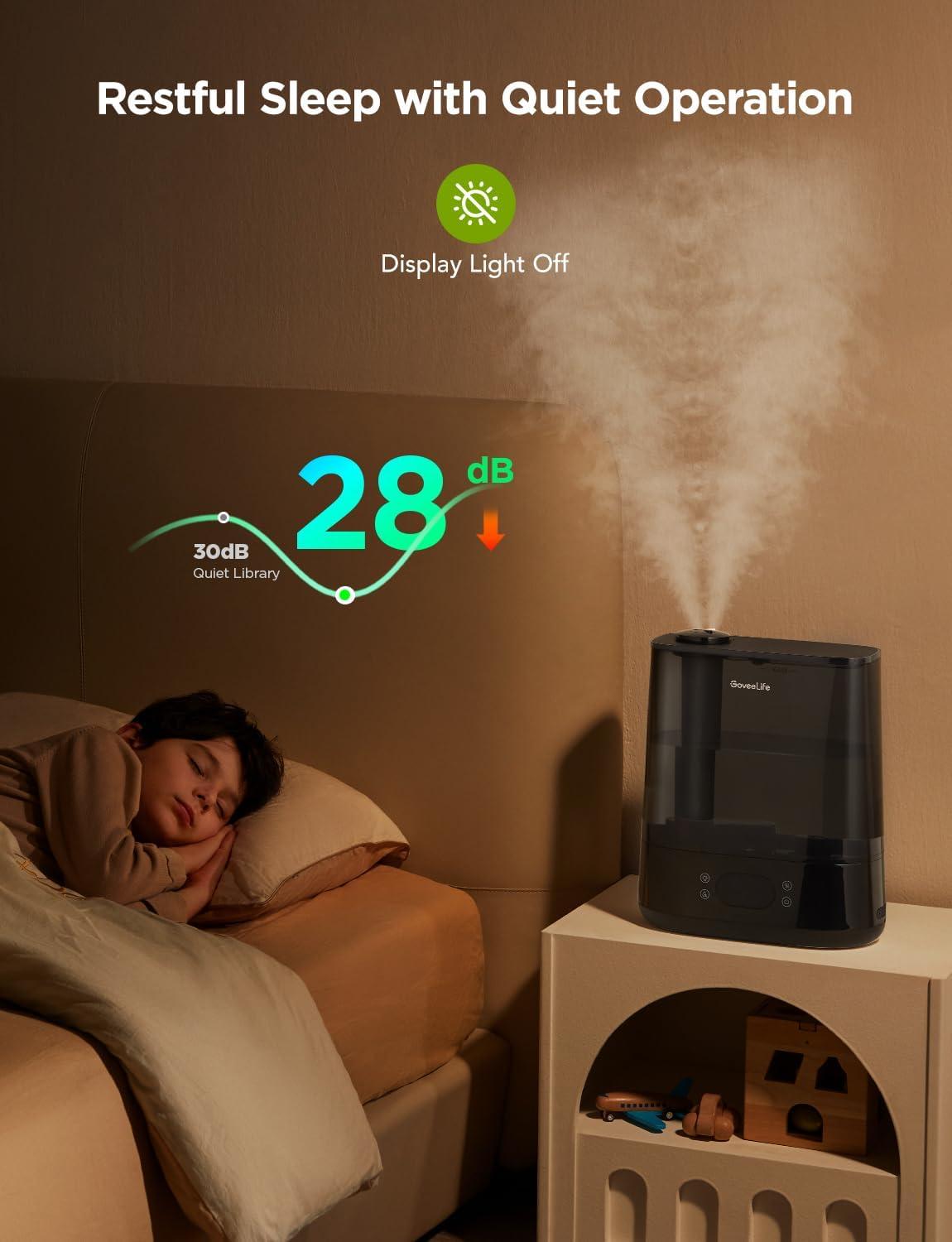 imageGoveeLife Smart Humidifiers for Bedroom 6L Cool Mist Top Fill for Large Room Humidity Sensor Auto Mode 60H Quiet Runtime Schedule WiFi Humidifier for Baby Plant Compatible with Alexa BlackBlack