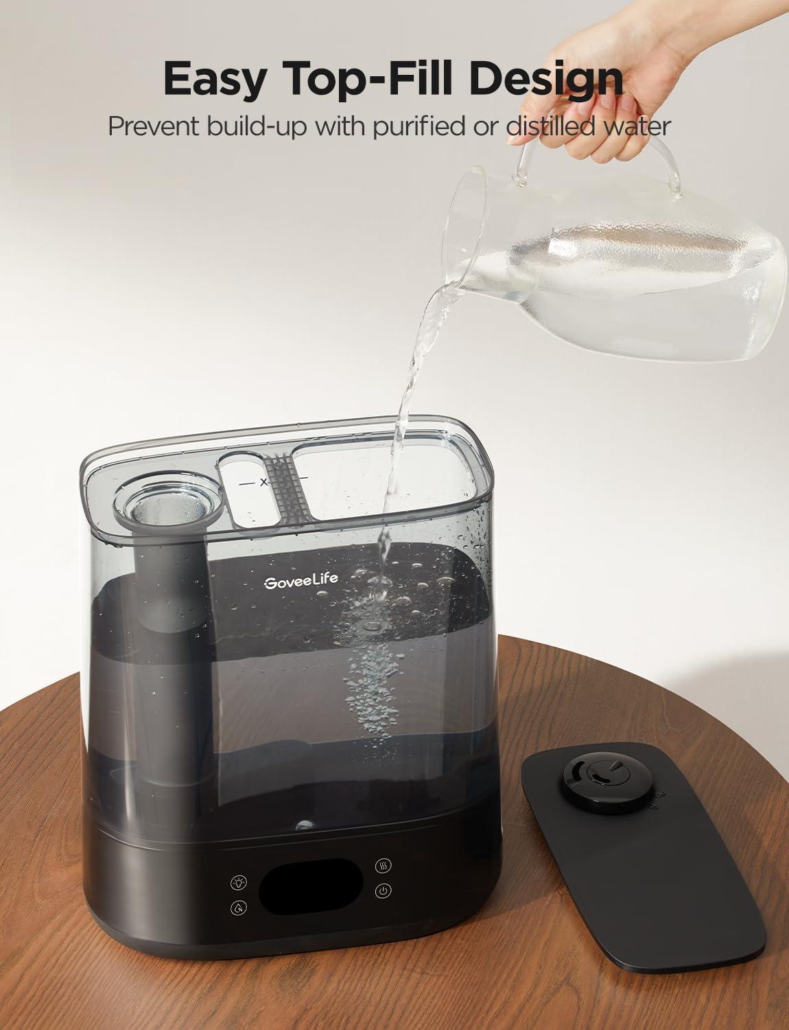 imageGoveeLife Smart Humidifiers for Bedroom 6L Cool Mist Top Fill for Large Room Humidity Sensor Auto Mode 60H Quiet Runtime Schedule WiFi Humidifier for Baby Plant Compatible with Alexa BlackBlack