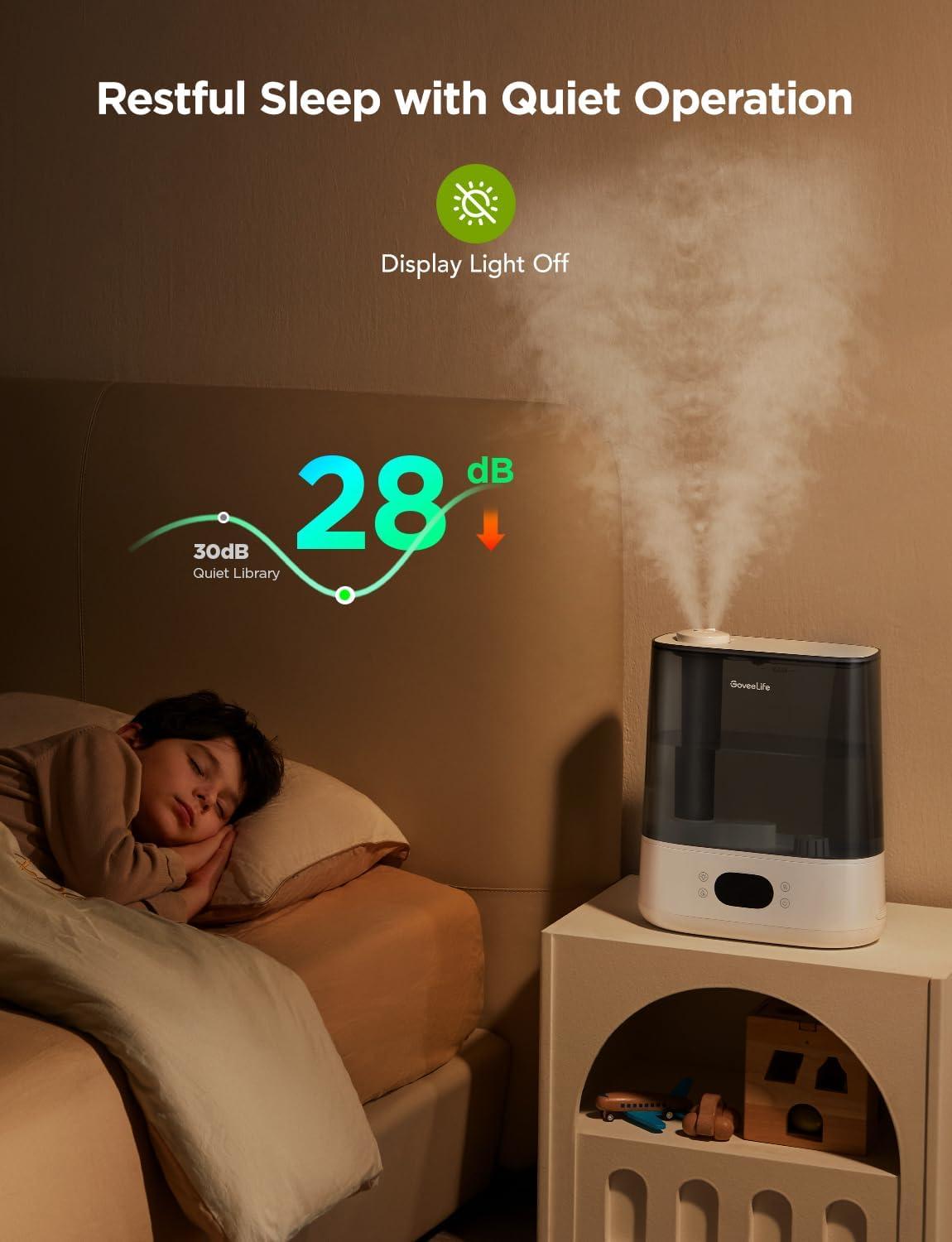 imageGoveeLife Smart Humidifiers for Bedroom 6L Cool Mist Top Fill for Large Room Humidity Sensor Auto Mode 60H Quiet Runtime Schedule WiFi Humidifier for Baby Plant Compatible with Alexa BlackWhite