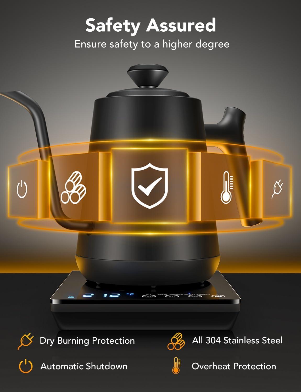 imageGoveeLife Smart WiFi Electric Kettle with LED Display Variable Temperature Control 08L Alexa Compatible  Stainless Steel Kettle for Pour Over Coffee Brew Tea Boil Hot Water Matte Black