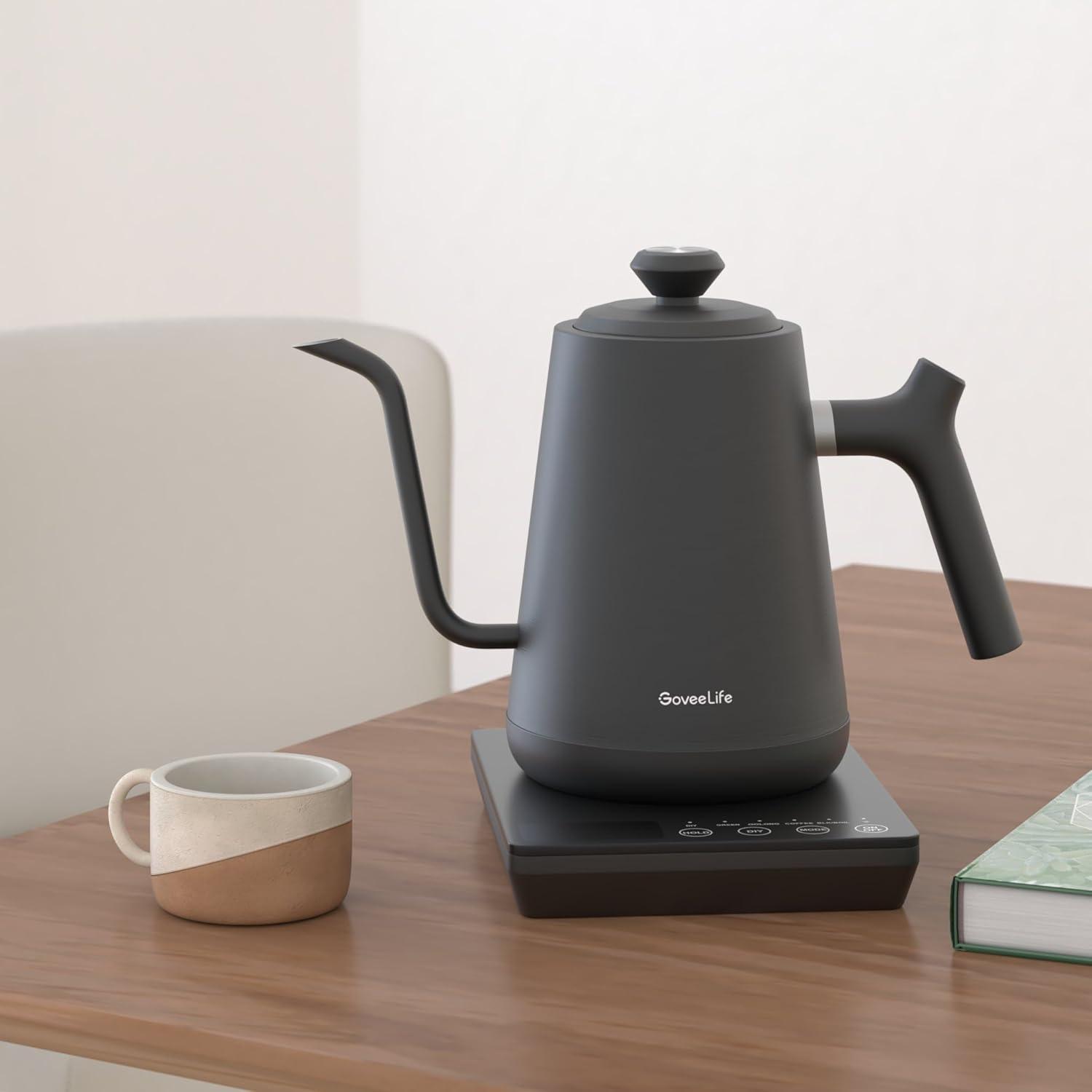 imageGoveeLife Smart WiFi Electric Kettle with LED Display Variable Temperature Control 08L Alexa Compatible  Stainless Steel Kettle for Pour Over Coffee Brew Tea Boil Hot Water Matte Black