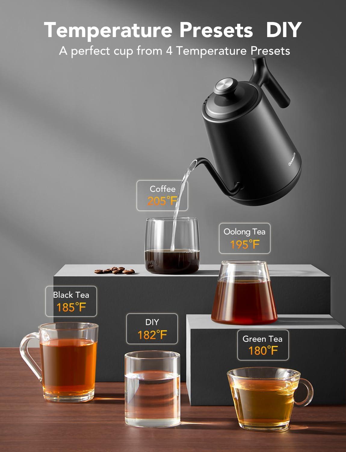 imageGoveeLife Smart WiFi Electric Kettle with LED Display Variable Temperature Control 08L Alexa Compatible  Stainless Steel Kettle for Pour Over Coffee Brew Tea Boil Hot Water Matte Black