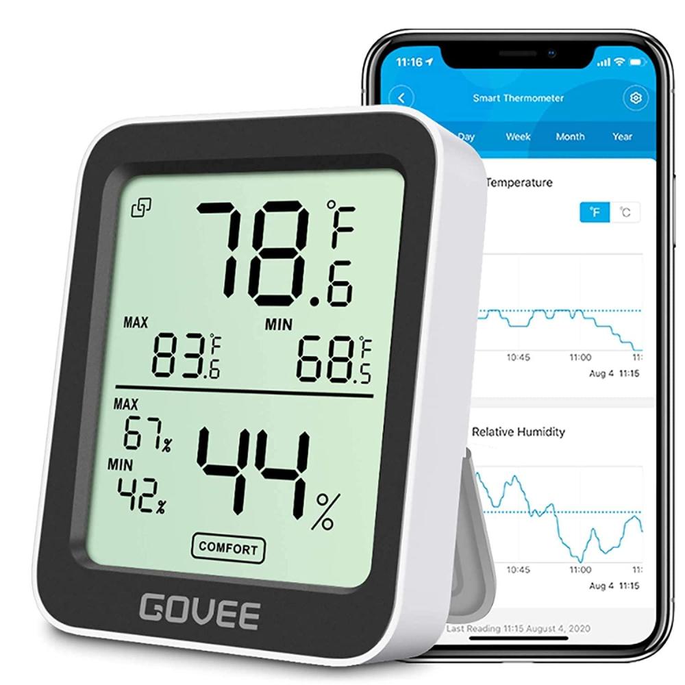 imageGovee Indoor Hygrometer Thermometer 3 Pack Bluetooth Humidity Temperature Gauge with Large LCD Display Notification Alert with Max Min Records 2 Years Data Storage Export for Room Greenhouse BlackBlack
