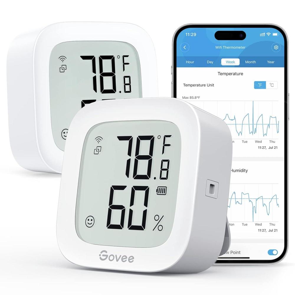 imageGovee WiFi Thermometer Hygrometer 2Pack H5103 Indoor Temperature Humidity Sensor with Electronic Ink Display App Notification Alert Free Data Storage Export Digital Remote Monitor for Bedroom2