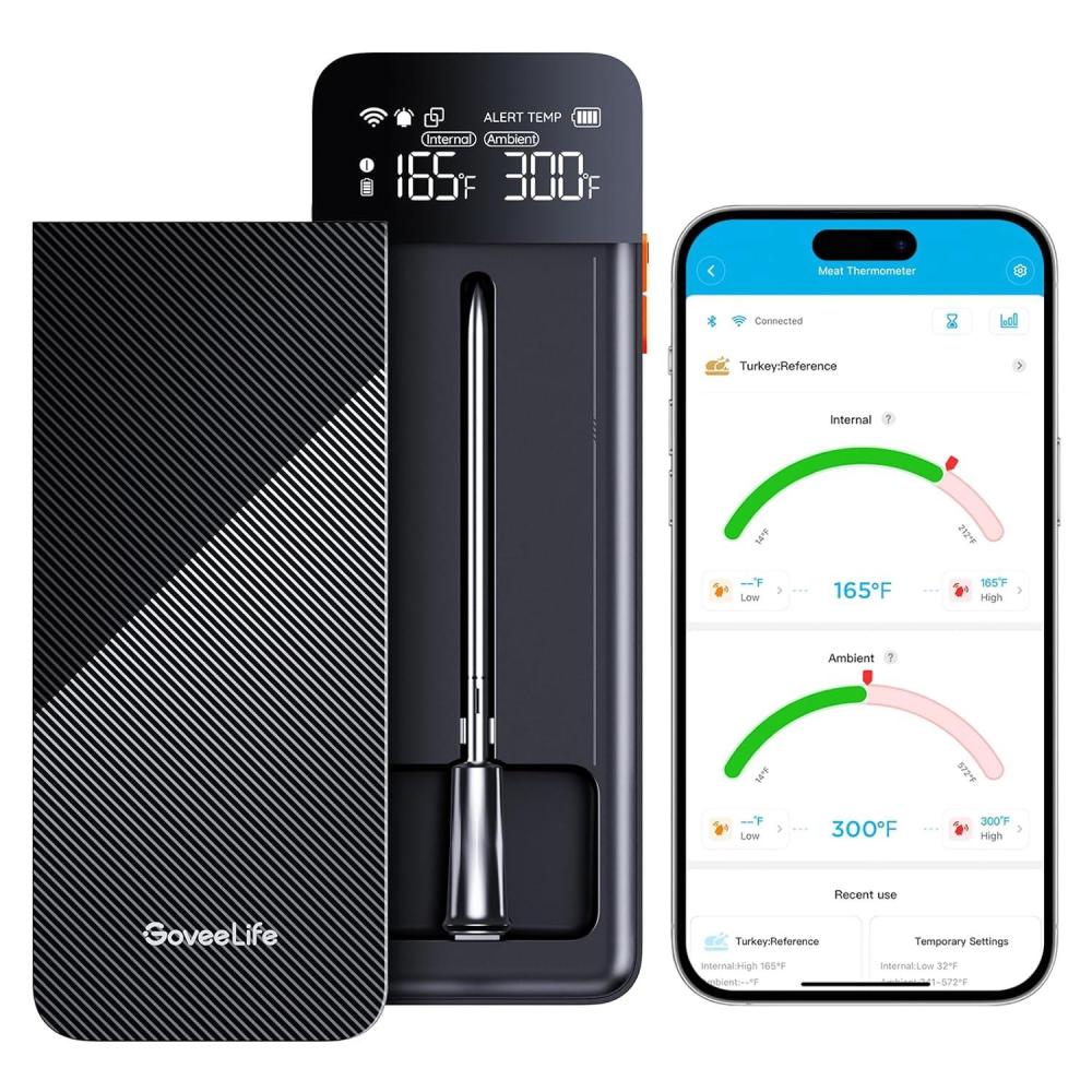 imageGoveeLife Digital Meat Thermometer Wireless with WiFi Bluetooth Food Thermometer for Cooking Long Range Probe Monitoring Rechargeable Base APP Alerts Recipes for BBQ Oven Grill SmokerSingle Probe Set