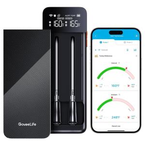 imageGoveeLife Digital Meat Thermometer Wireless with WiFi Bluetooth Food Thermometer for Cooking Long Range Probe Monitoring Rechargeable Base APP Alerts Recipes for BBQ Oven Grill SmokerDouble Probe Set