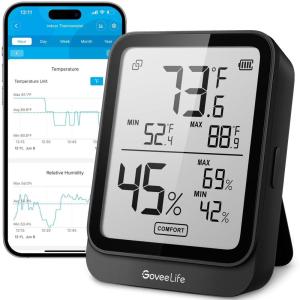 imageGoveeLife Hygrometer Thermometer H5104 Bluetooth Room Temperature Monitor with APP Alert and 2 Years Date Storage Export Remote LCD Digital Hygrometer Indoor Humidity Meter Greenhouse Humidor RVBlack
