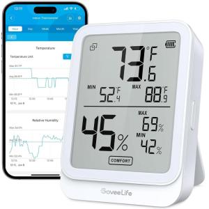 imageGoveeLife Hygrometer Thermometer H5104 Bluetooth Room Temperature Monitor with APP Alert and 2 Years Date Storage Export Remote LCD Digital Hygrometer Indoor Humidity Meter Greenhouse Humidor RVWhite