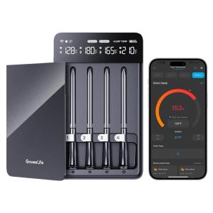 imageGoveeLife Digital Meat Thermometer Wireless with 4 Probes WiFi Bluetooth Food Thermometer for Cooking Long Range Probe Monitoring Rechargeable Base APP Alerts Recipes for BBQ Oven Grill Smoker